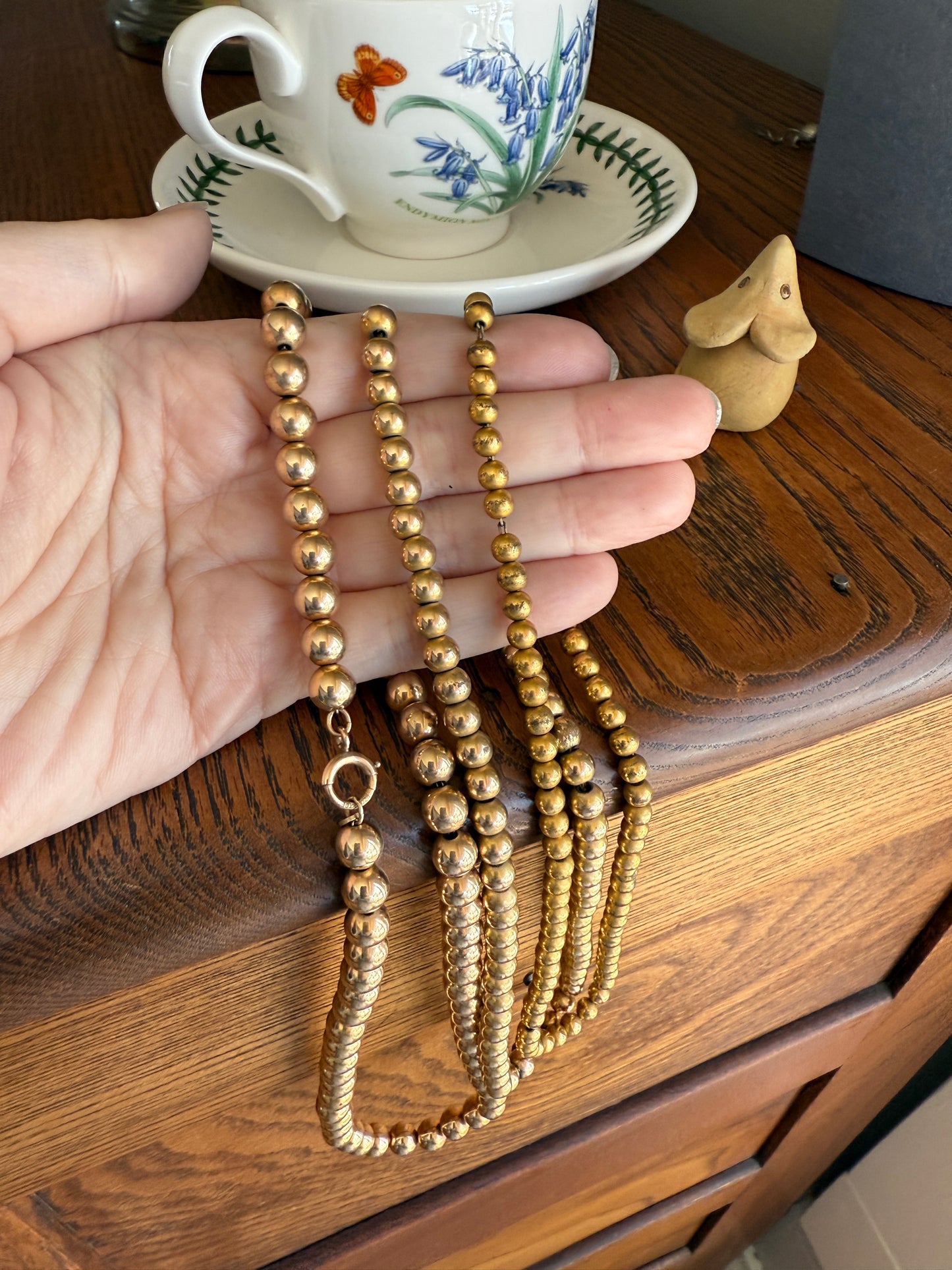 Antique Gold Filled Bead Necklace Chain #7 Small Uniform Choker 15.3g 14"