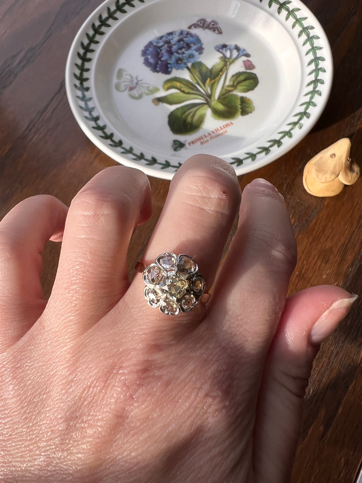 Antique Pale Yellow Center 1.75 Carat Rose Table Old Mine Cut DIAMOND Halo Cluster Ring 18k Gold