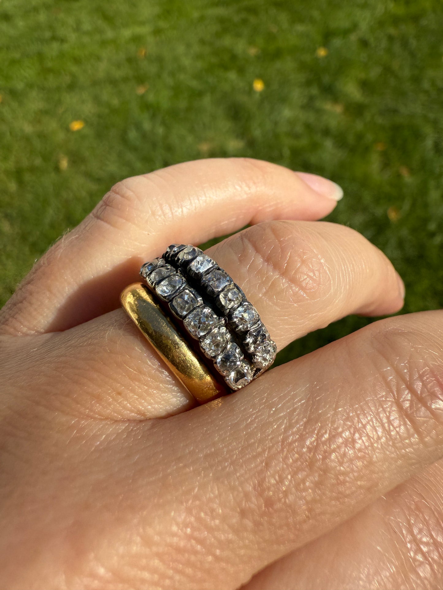 Antique 1.25 Carat Chunky Old Mine Cut DIAMOND Georgian 10k Gold Half Hoop Cigar Band Double Row Ring