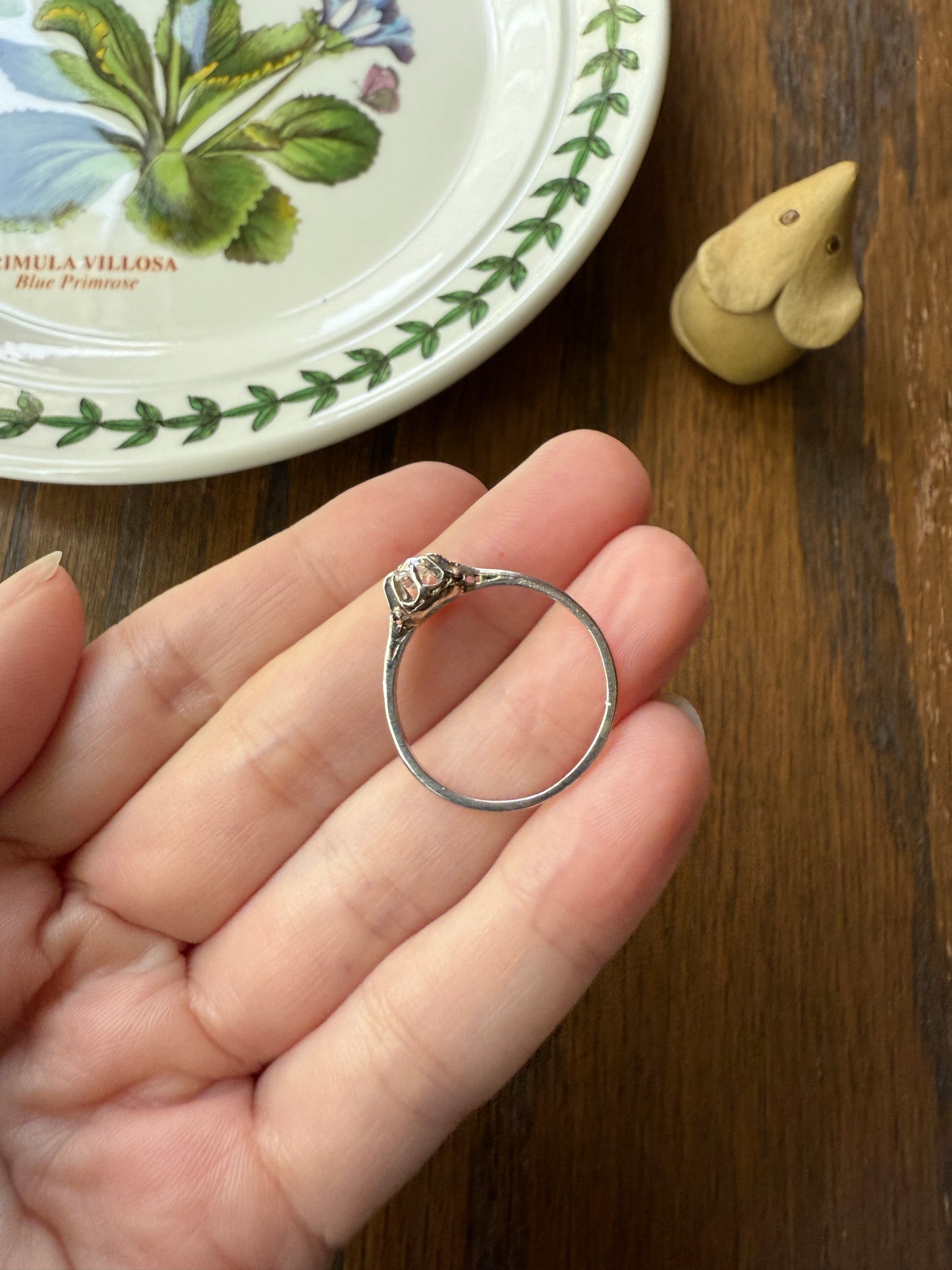PEAR Old Mine Cut DIAMOND .5 Carat Antique Solitiare Ring French Platinum Skinny Band Buttercup Daily Wear Engagement Setting OmC