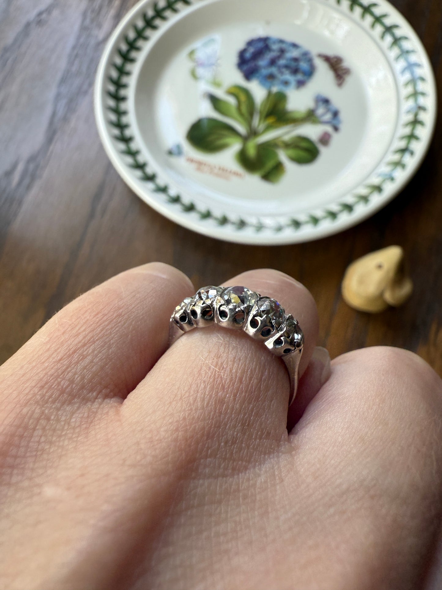 CHUNKY 1.5 Carat Five Stone Old Mine Cut Diamond Band French Antique Platinum Ring Stacker