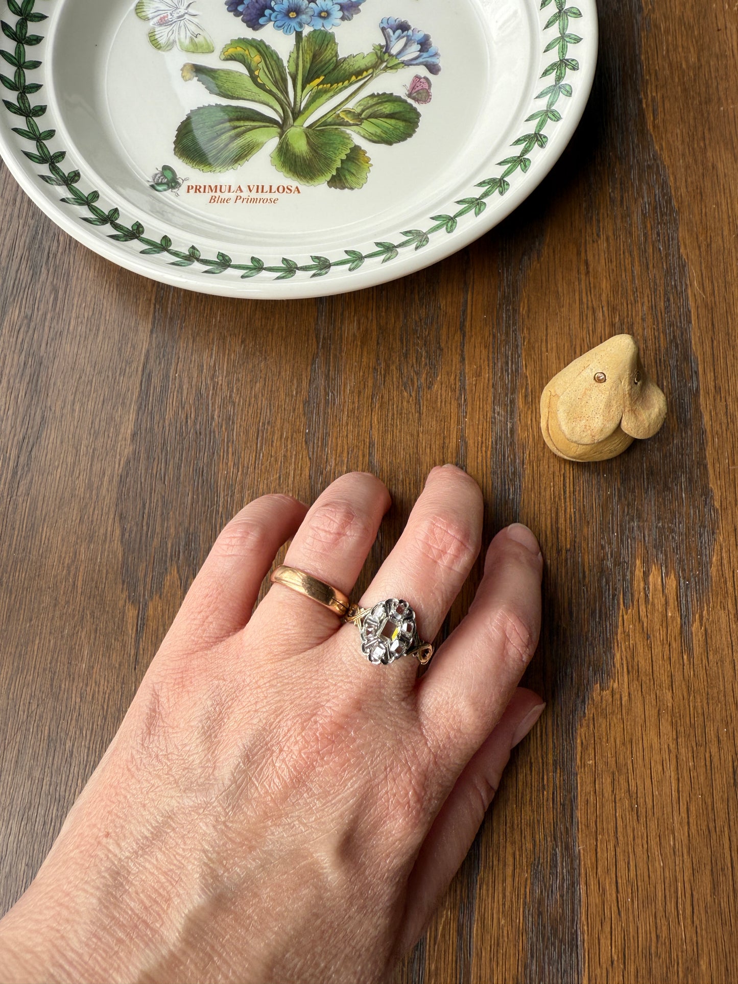 French Early Victorian Era Antique Open Back Table Cut DIAMOND Oval Cluster Ring 18k Gold Scarce Romantic Gift 1800s Ornate Band Stacker