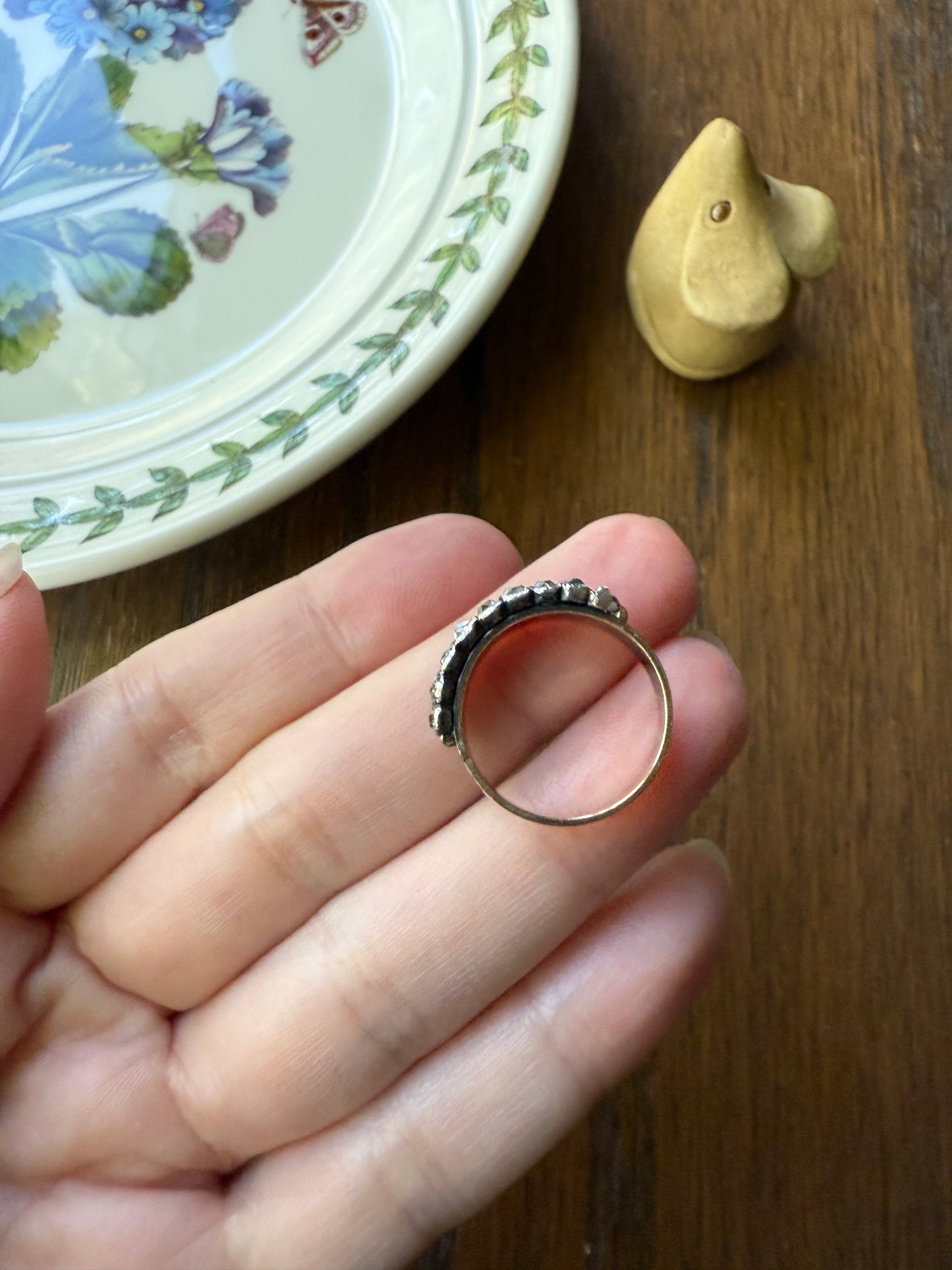 Antique 1.25 Carat Chunky Old Mine Cut DIAMOND Georgian 10k Gold Half Hoop Cigar Band Double Row Ring