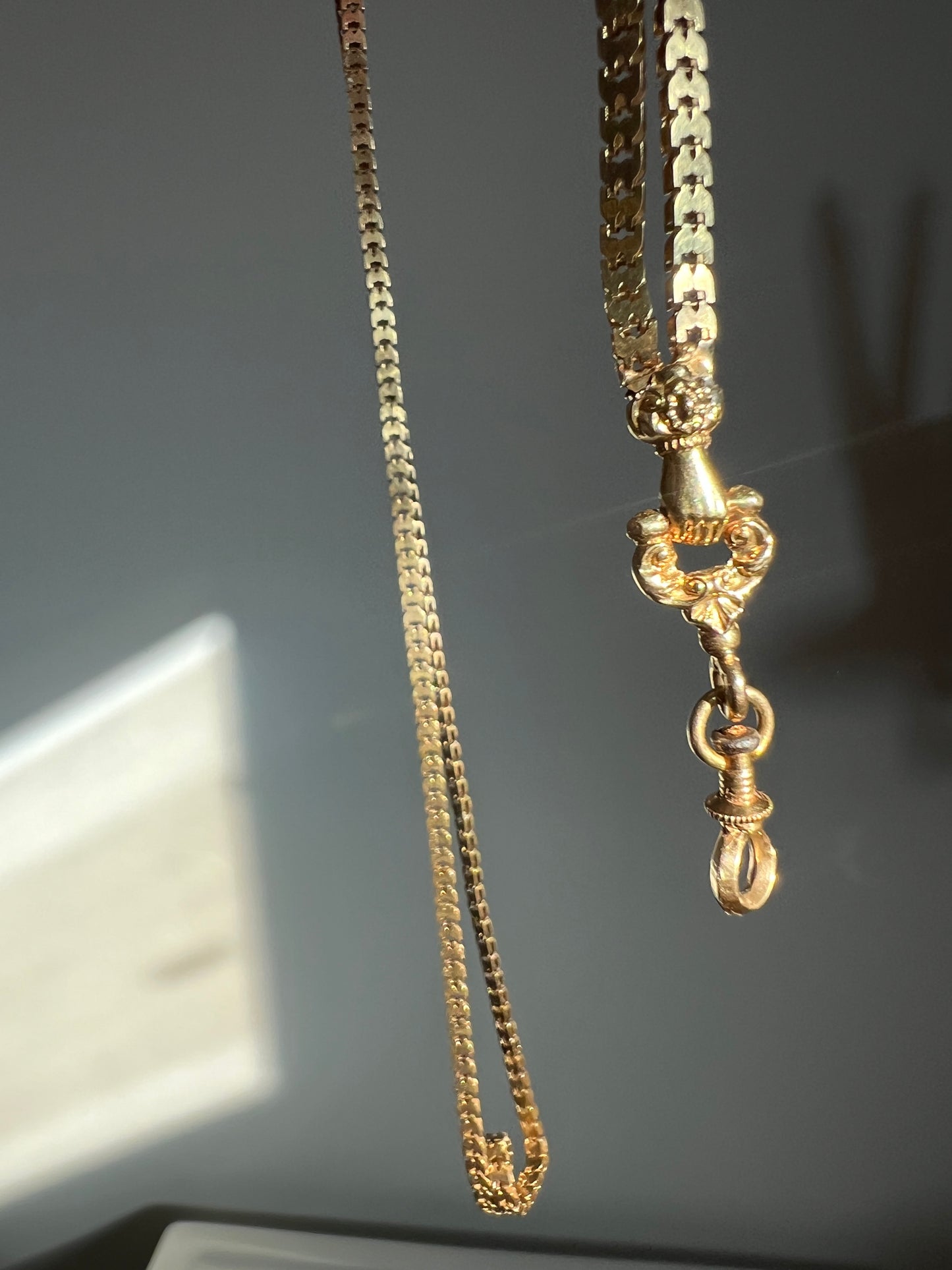 FIST French Antique VICTORIAN Necklace Chain 12g 18k Gold Figural Shimmering Book Link Hand Figa Pendant Holder Dog Clip