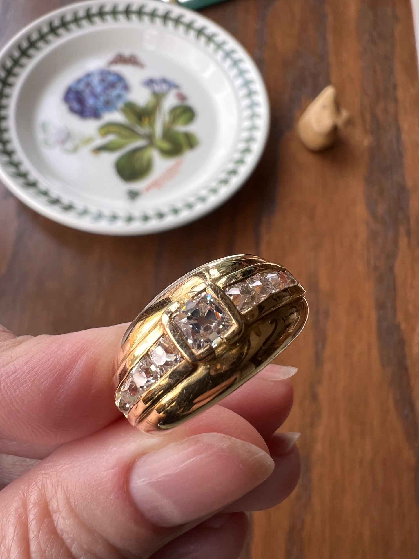 Chunky PERUZZI & Old Mine Cut Antique 1 Carat DIAMOND Gypsy Line Ring 9.6g 18k Gold HEAVY Vintage Setting Stacker 11mm Wide Band French