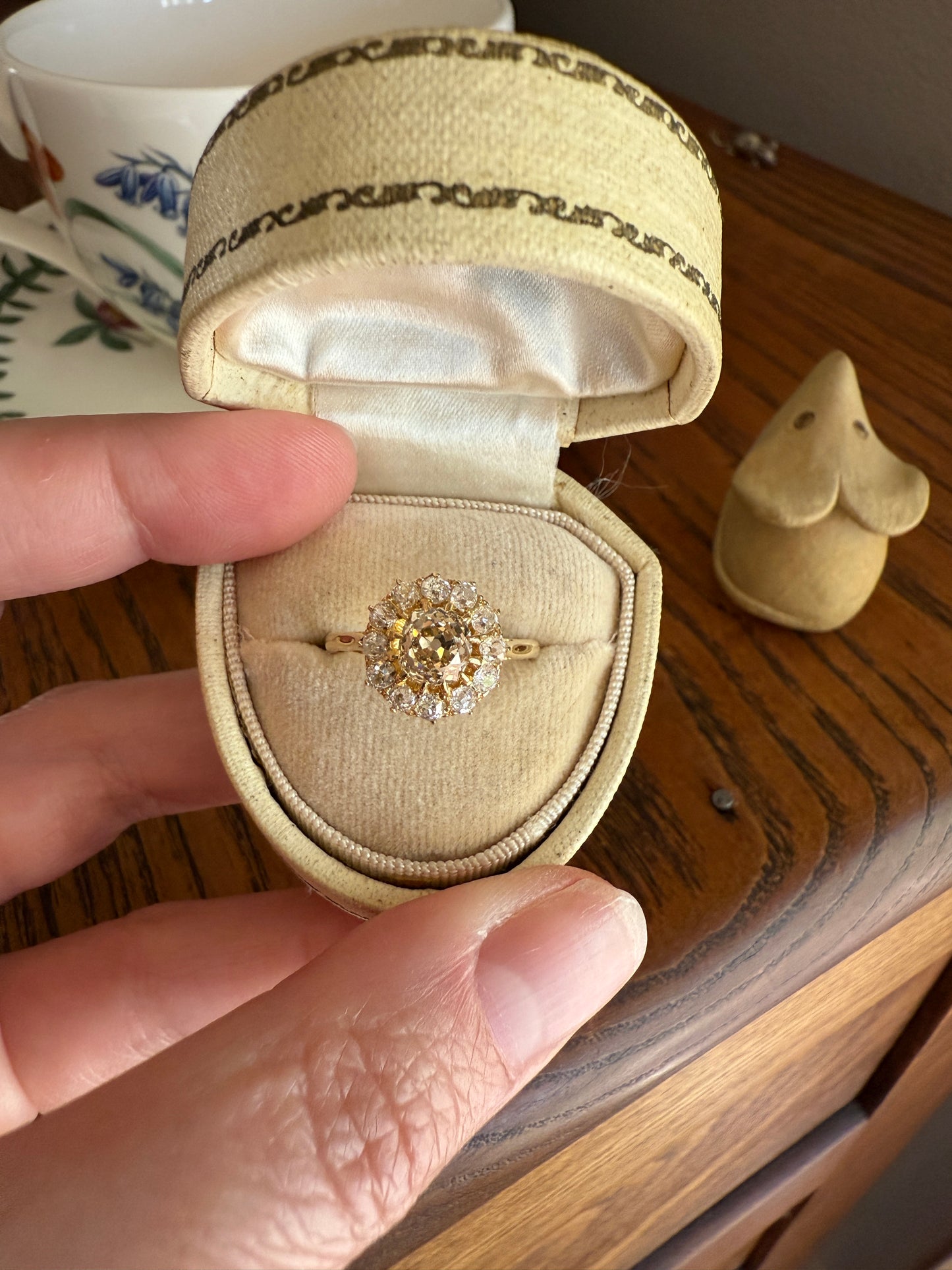 ANTIQUE Eye Clean 1.5 Carat Tdw Champagne Old Mine Cut Diamond Colorless OMC Halo Cluster Ring Victorian Two Tone 1.5Ctw Light Yellow Brown