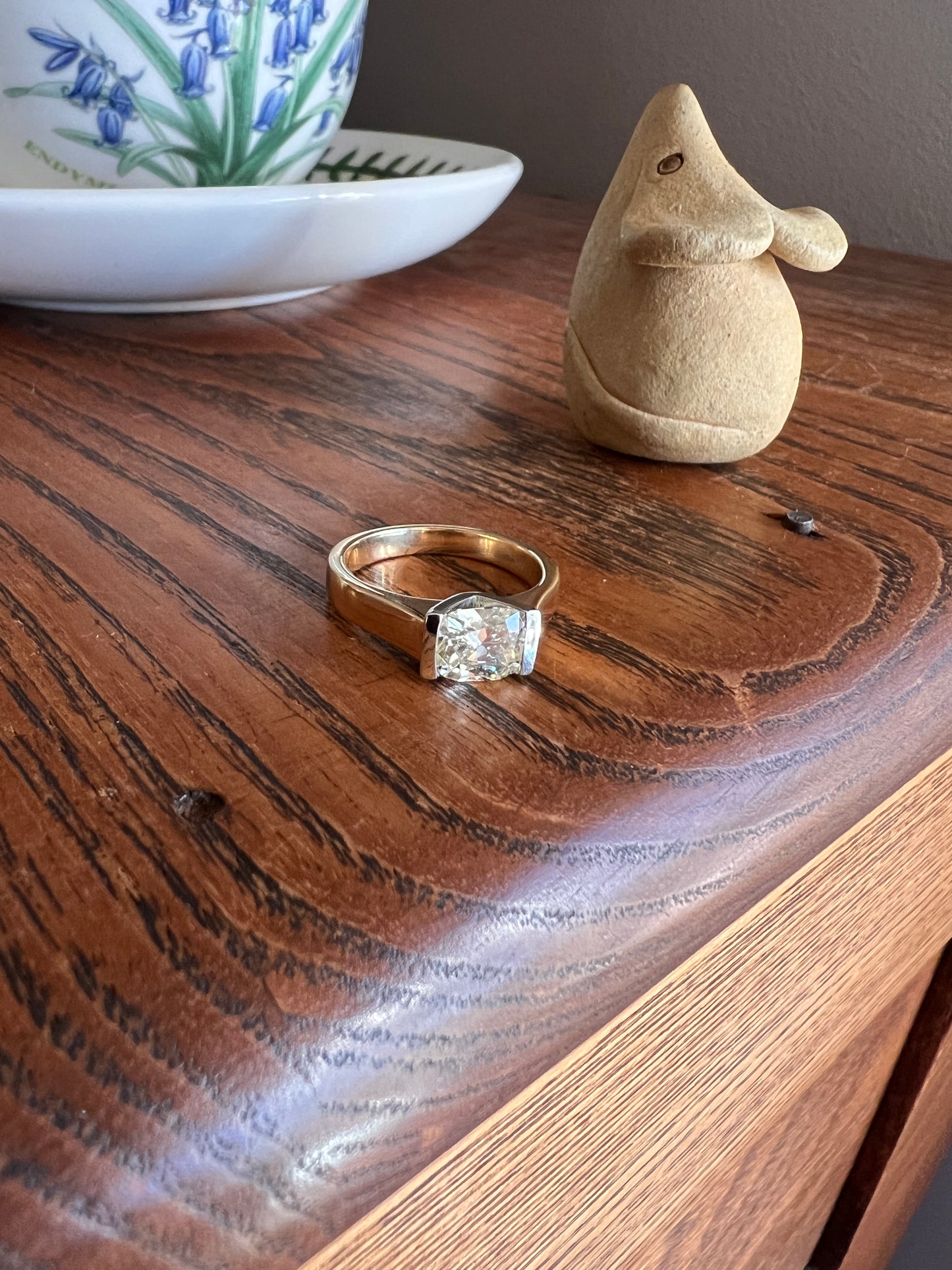 Pale Yellow VVS Eye Clean 1.18 Carat Cushion Cut DIAMOND Ring w/ CERT. French Vintage Solitaire 18k Gold Tension Bezel Engagement