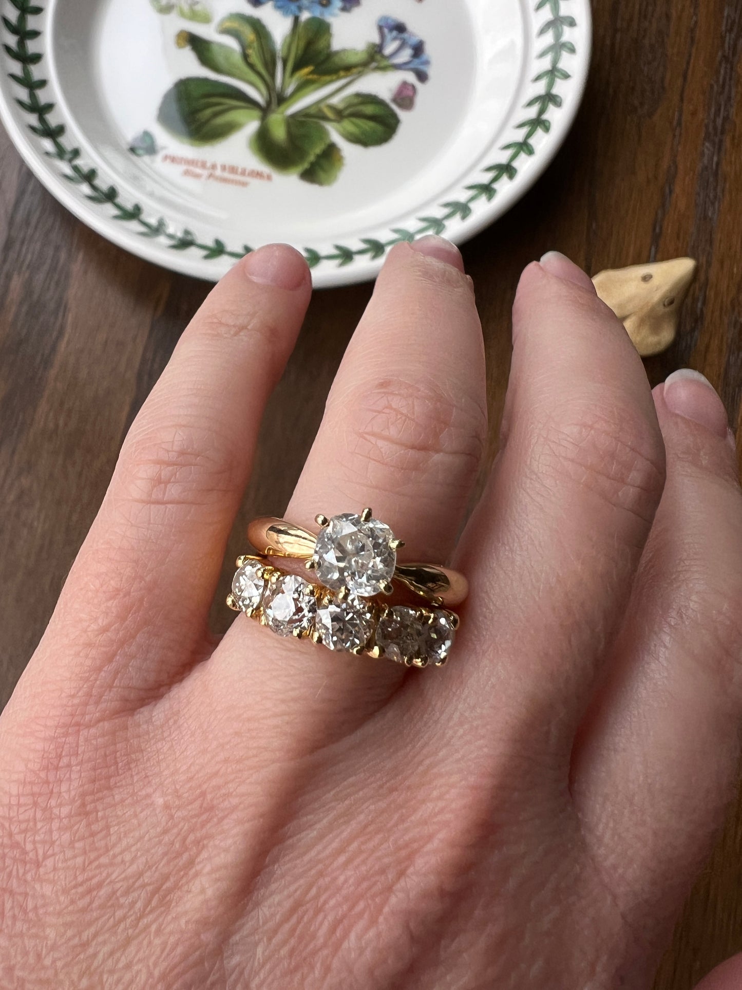 Antique 1.2 Carat Old Mine Cut DIAMOND Vintage Ring French 18k Gold Solitaire Engagement Stacker