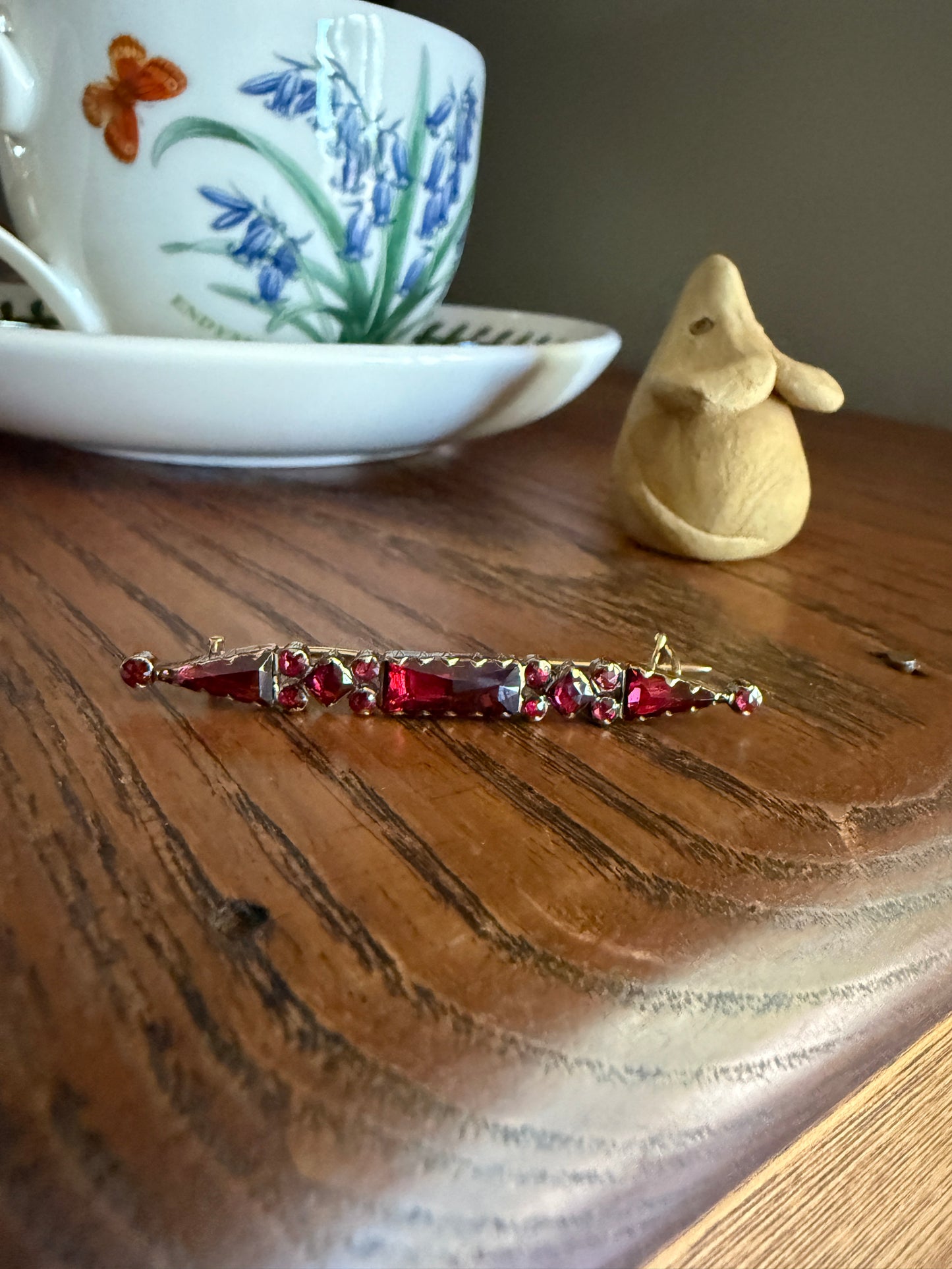 PERPIGNAN Garnet Purple Pink Bar Line Brooch for Pendant Conversion French Antique Victorian 18k Gold Extender Connector Triangle Cut