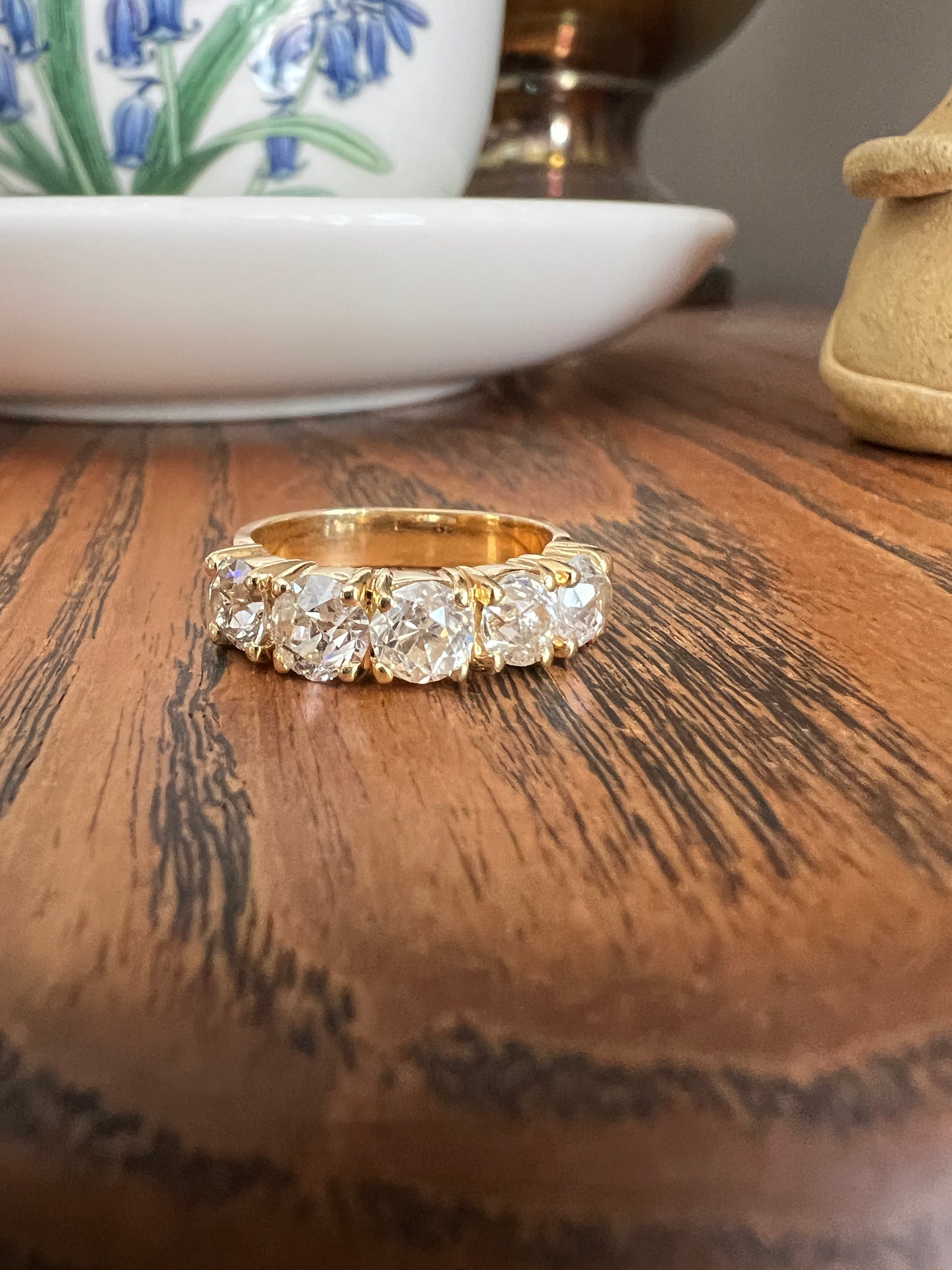 Chunky 2 1/2 Carat Old Mine Cut Antique DIAMOND Five Stone Band Line Ring 18k Gold French Vintage Setting Stacker