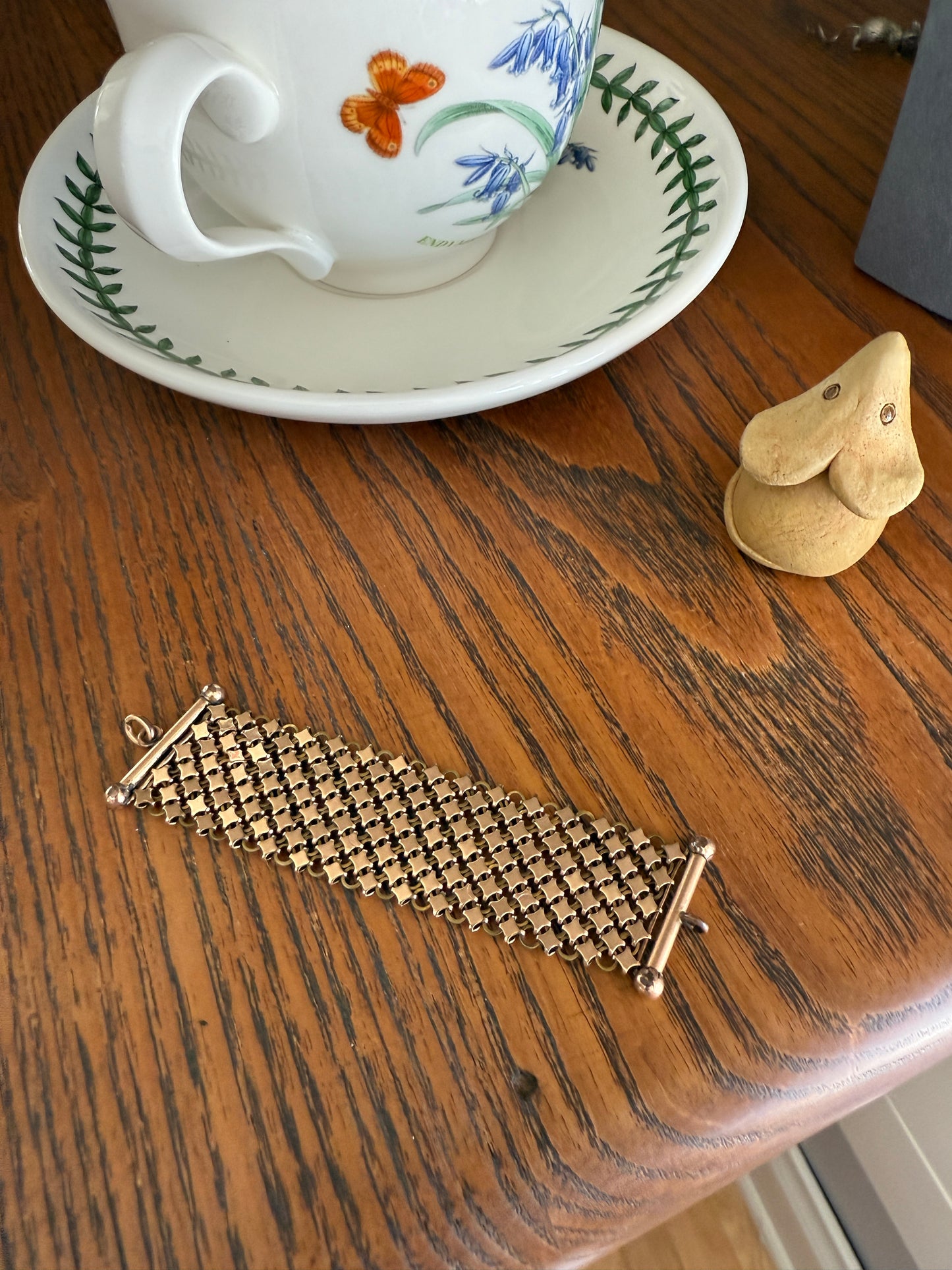 Antique Gold Filled Victorian Mesh Extender Connector Starburst Reversible Chain Mail 3.5x1" Strap 8.8g Watch Fob Barbell