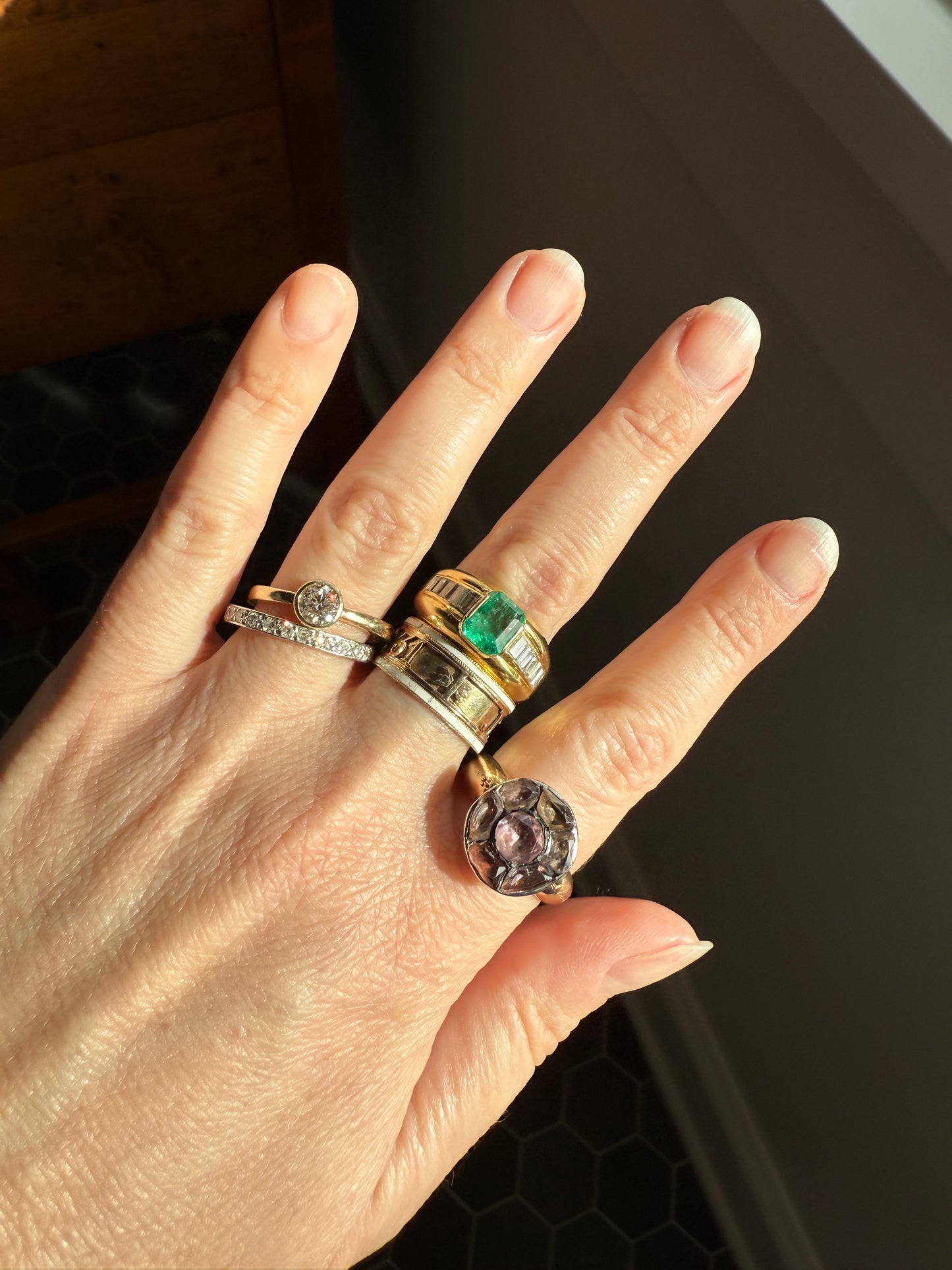 Chunky Green EMERALD Baguette Cut DIAMOND 6g 18k Gold Solid Vintage Gypsy Ring Domed Retro Wide Band Natural Geometric Stacker Man Unisex