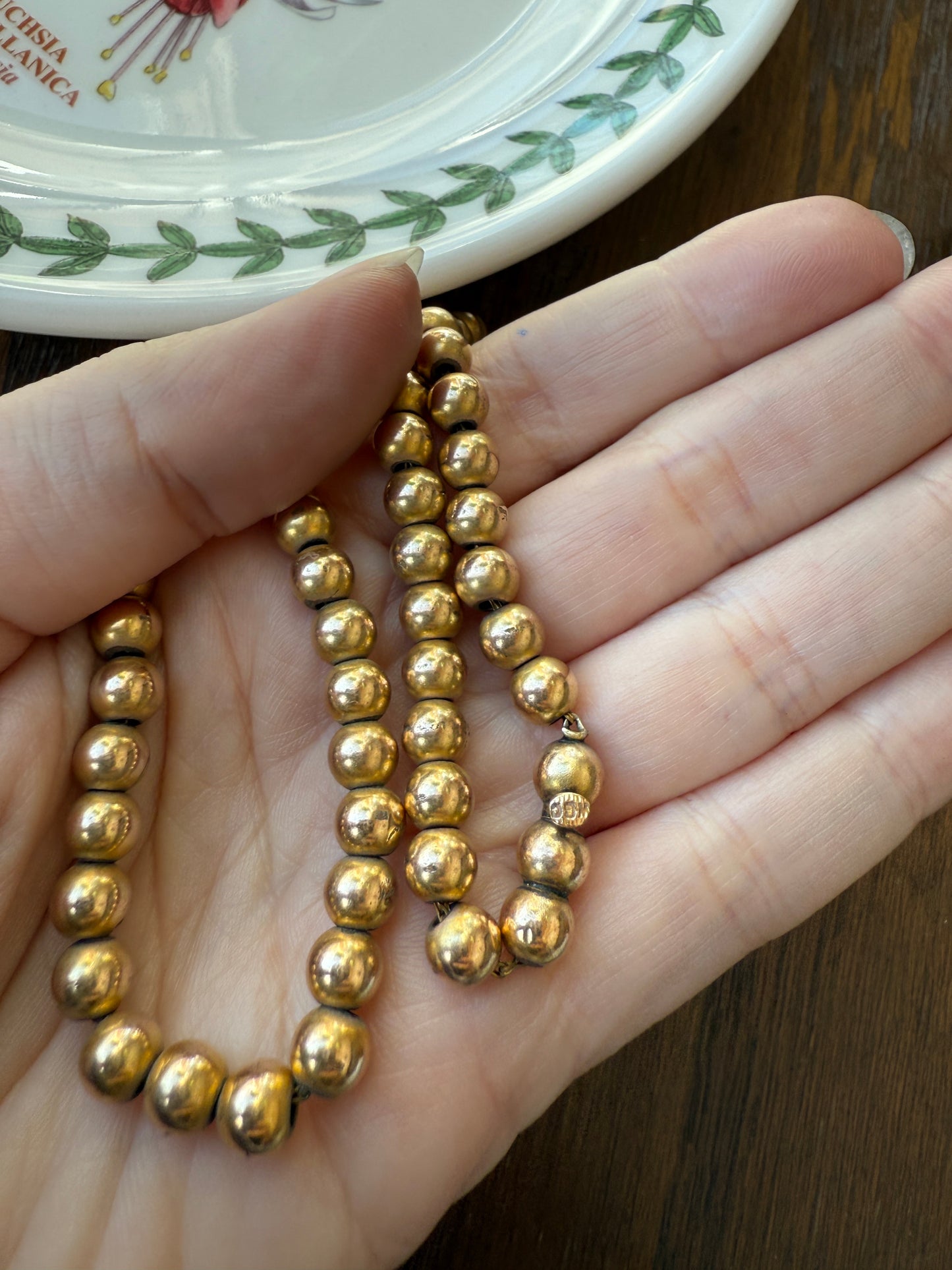 Antique Gold Filled Bead Necklace Chain #8 Medium Uniform Choker 29.9g 14.75"