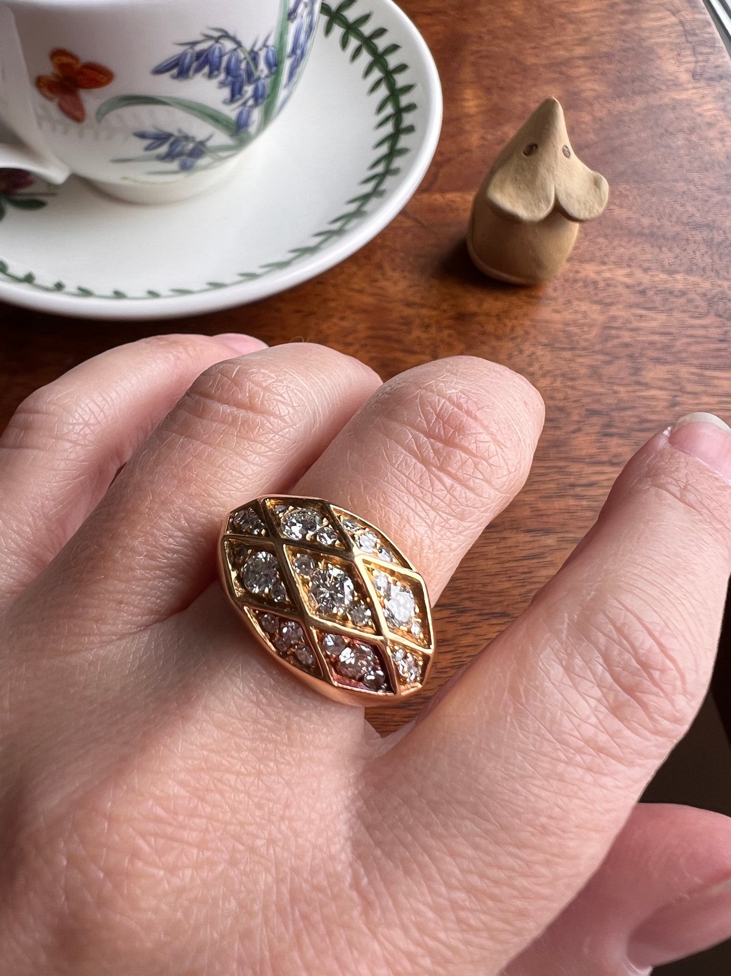 CHUNKY 1 Carat Geodesic Dome Ring 9g 18k Gold Bombe Band 29 Diamond Honeycomb Ring Heavy Retro Vintage