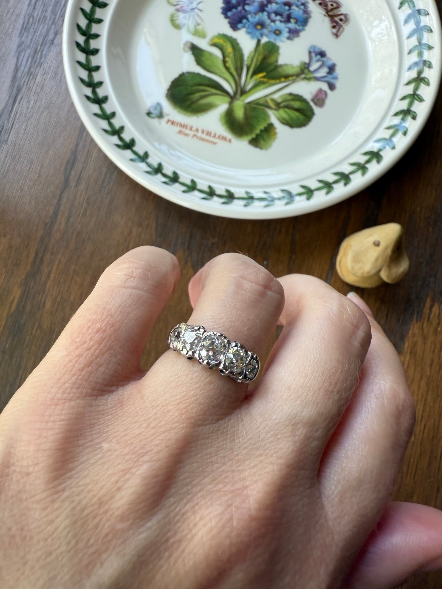 CHUNKY 1.5 Carat Five Stone Old Mine Cut Diamond Band French Antique Platinum Ring Stacker