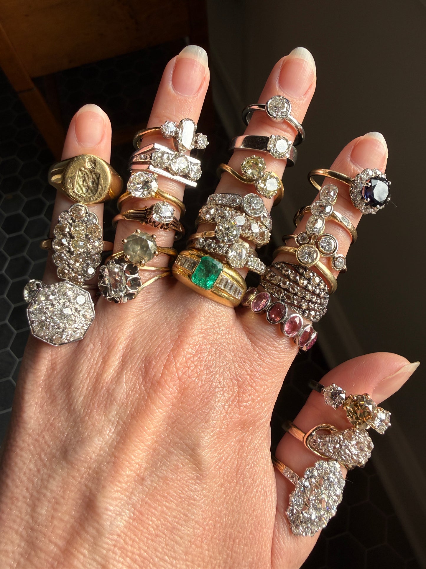 Victorian 2.25 Carats Antique Old Mine Cut Diamond Five Stone Ring 18k Gold Chunky Scrolled Ornate Band