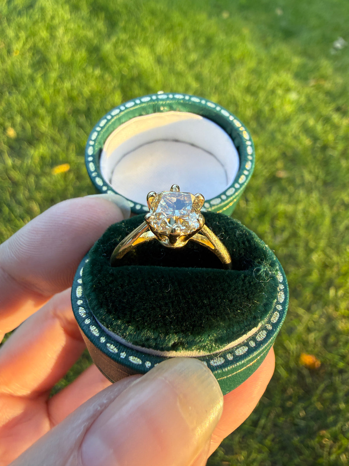 Fancy Brownish Yellow Eye Clean 1.52 Carat Cushion Cut DIAMOND Ring w/ CERT. French Vintage Solitaire 18k Gold Engagement Paris Find