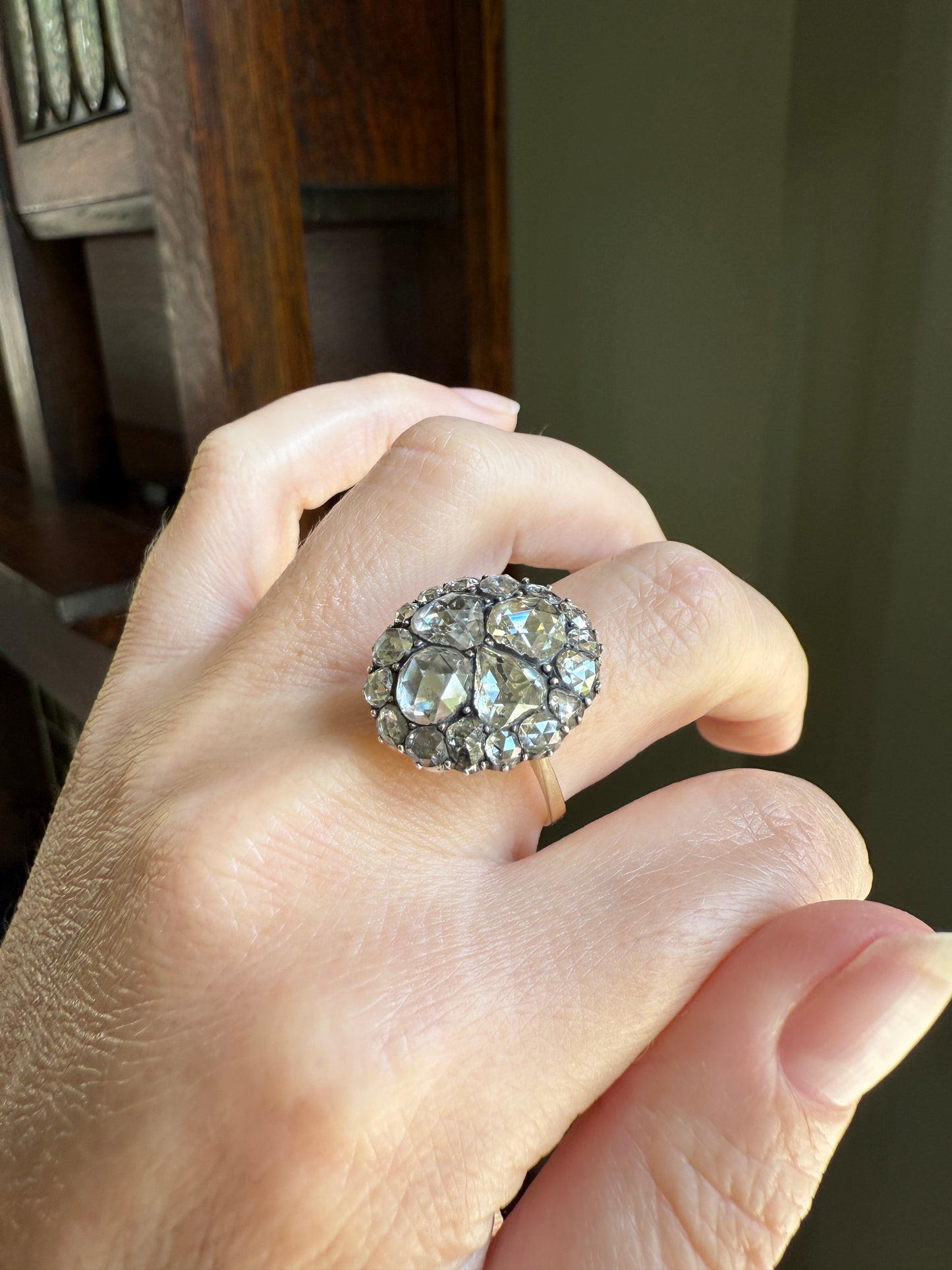 Stunning Antique 6 Carat Scale Dutch Rose Cut DIAMOND 14k Gold Silver Cluster Chunky Pear Stacker Rare Bauble