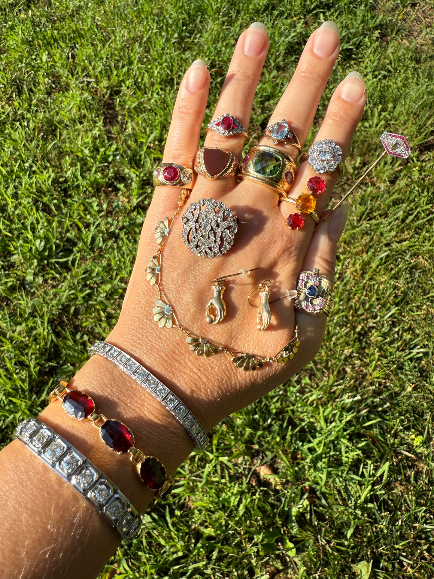 Antique Pink RUBY Rose Cut DIAMOND Garland Halo East West Ring French 18k Gold Stacker Belle Epoque Triangular Trillion