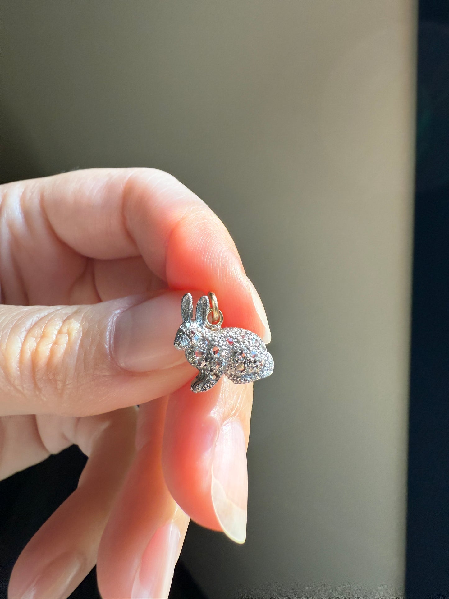 The Little Bun Bun BUNNY Rose Cut Diamond Encrusted ANTIQUE Figural Rabbit Pendant Platinum 18k & 14k Gold