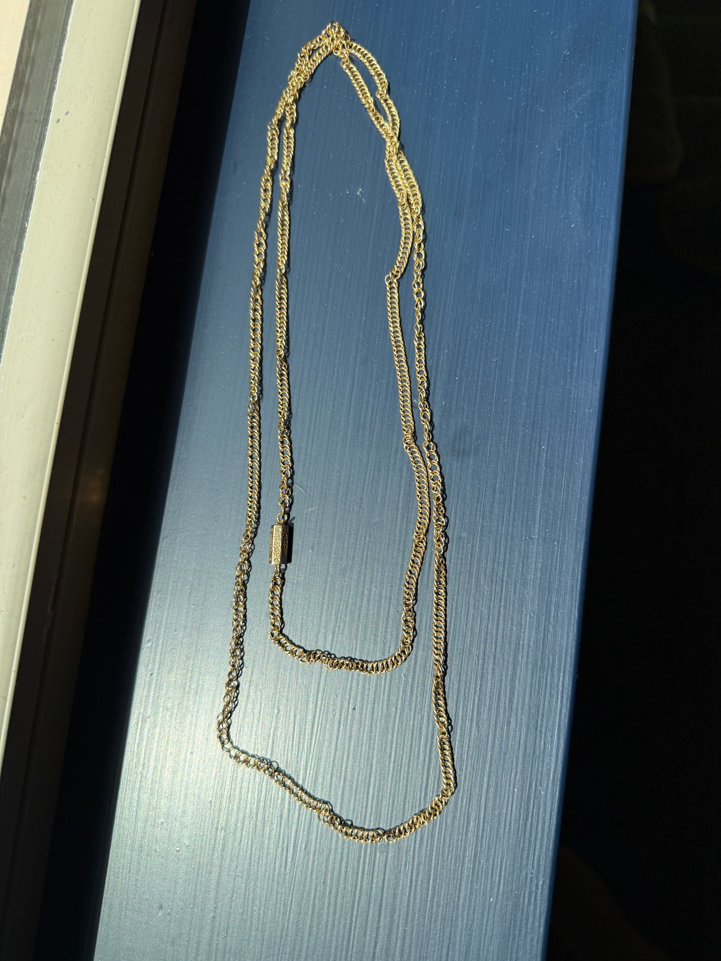 Victorian ANTIQUE 43" Long HEAVY French Hand Made 25g 18k Gold Circle Link Chain Enamel Floral Barrel Clasp Circle Links