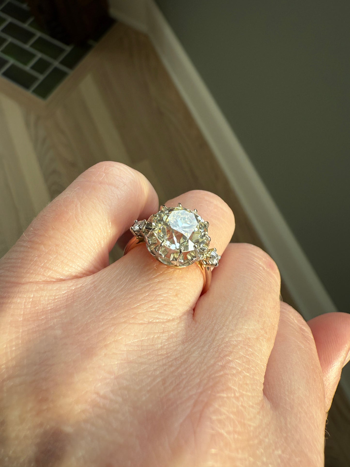 Special French Original Antique 4.07 CARAT Natural Old European Cut DIAMOND Eye Clean Solitaire Engagement Ring 18k Rosy Gold Platinum