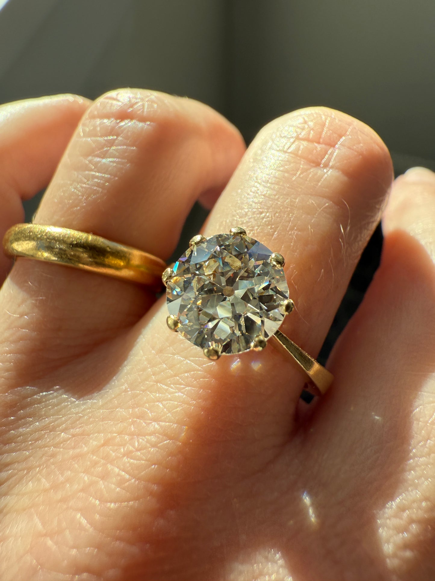 Exceptional Antique 2.6 CARAT Old European Cut DIAMOND Solitaire Engagement Ring 18k Gold Solid Yellow Tall Prong Setting Stacker
