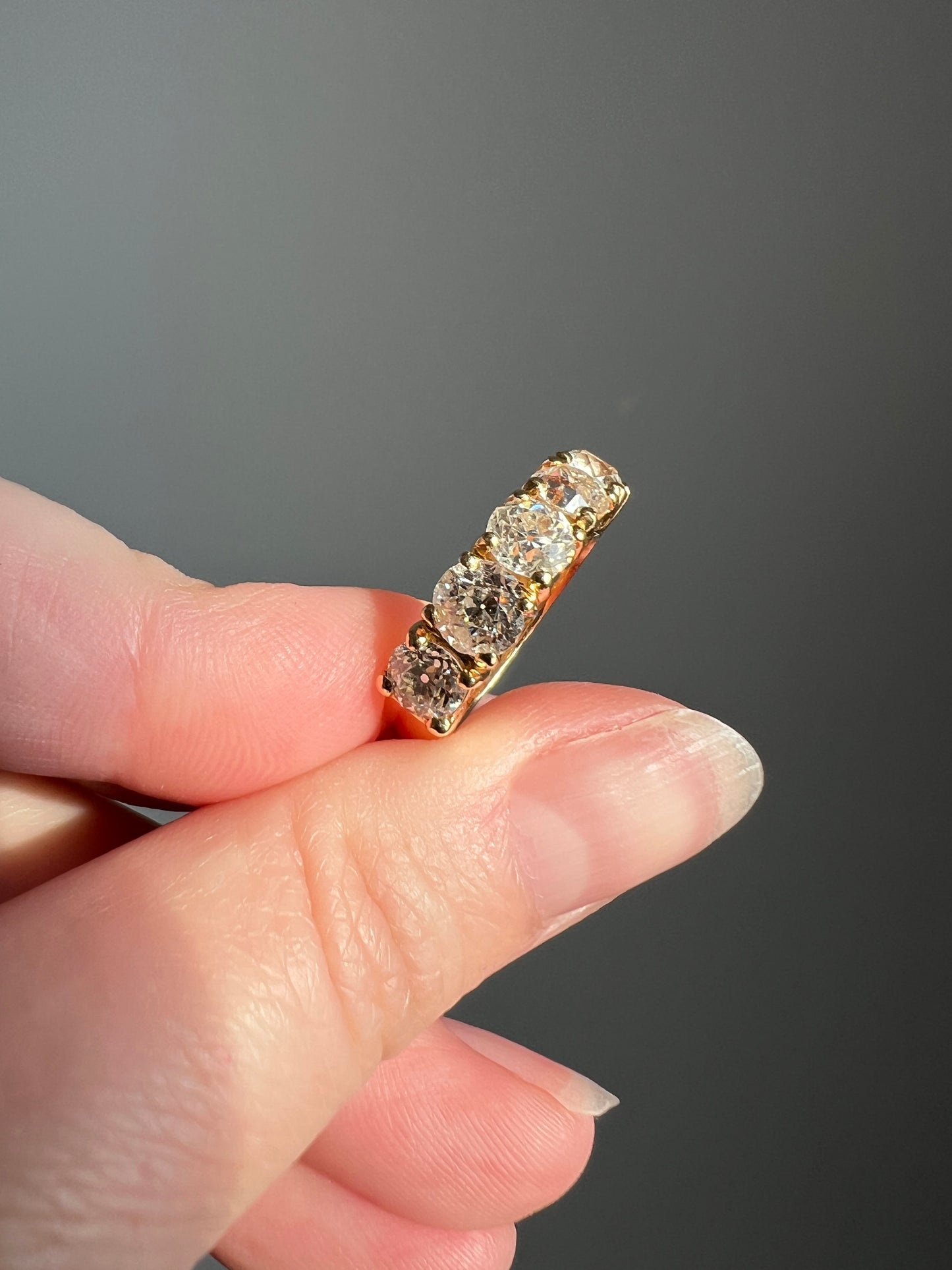 Chunky 2 1/2 Carat Old Mine Cut Antique DIAMOND Five Stone Band Line Ring 18k Gold French Vintage Setting Stacker