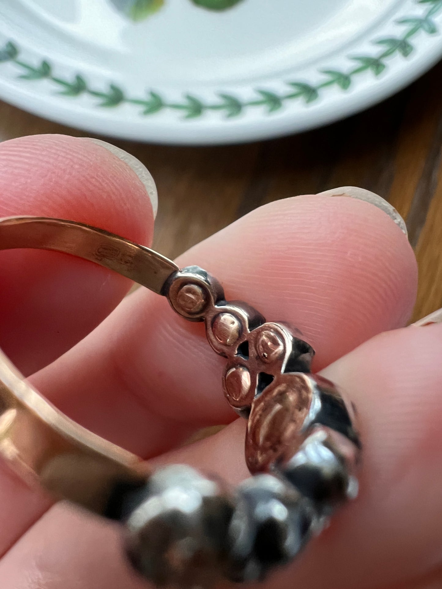 Rare YELLOW & Colorless Old Table Cut DIAMOND Nine Stone Band Antique Georgian Ring 18k Rose Gold Silver