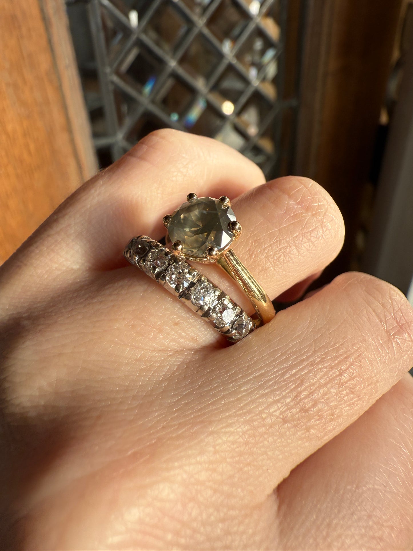 Fancy Intense Yellowish Gray Natural Diamond 2.4 Carat Solitaire Ring Smoky Inner Glow Aura French Vintage 18k Gold Unique Engagement Ooak