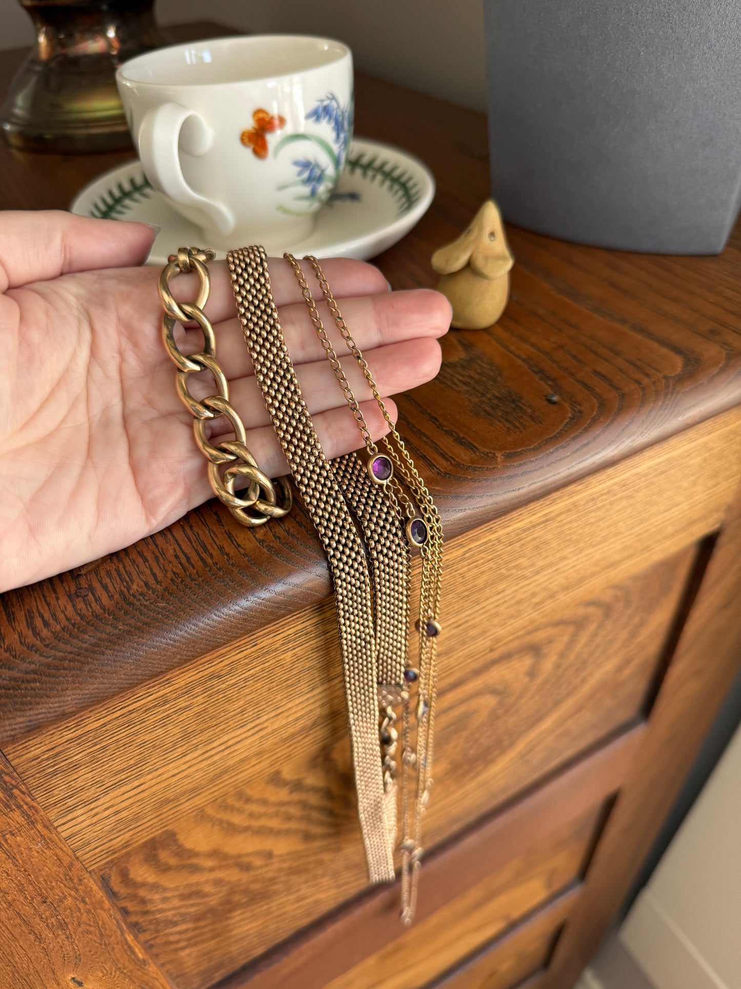 Antique Brassy Gold Filled XL Curb Link Chunky Bracelet 19.5g 7.25"