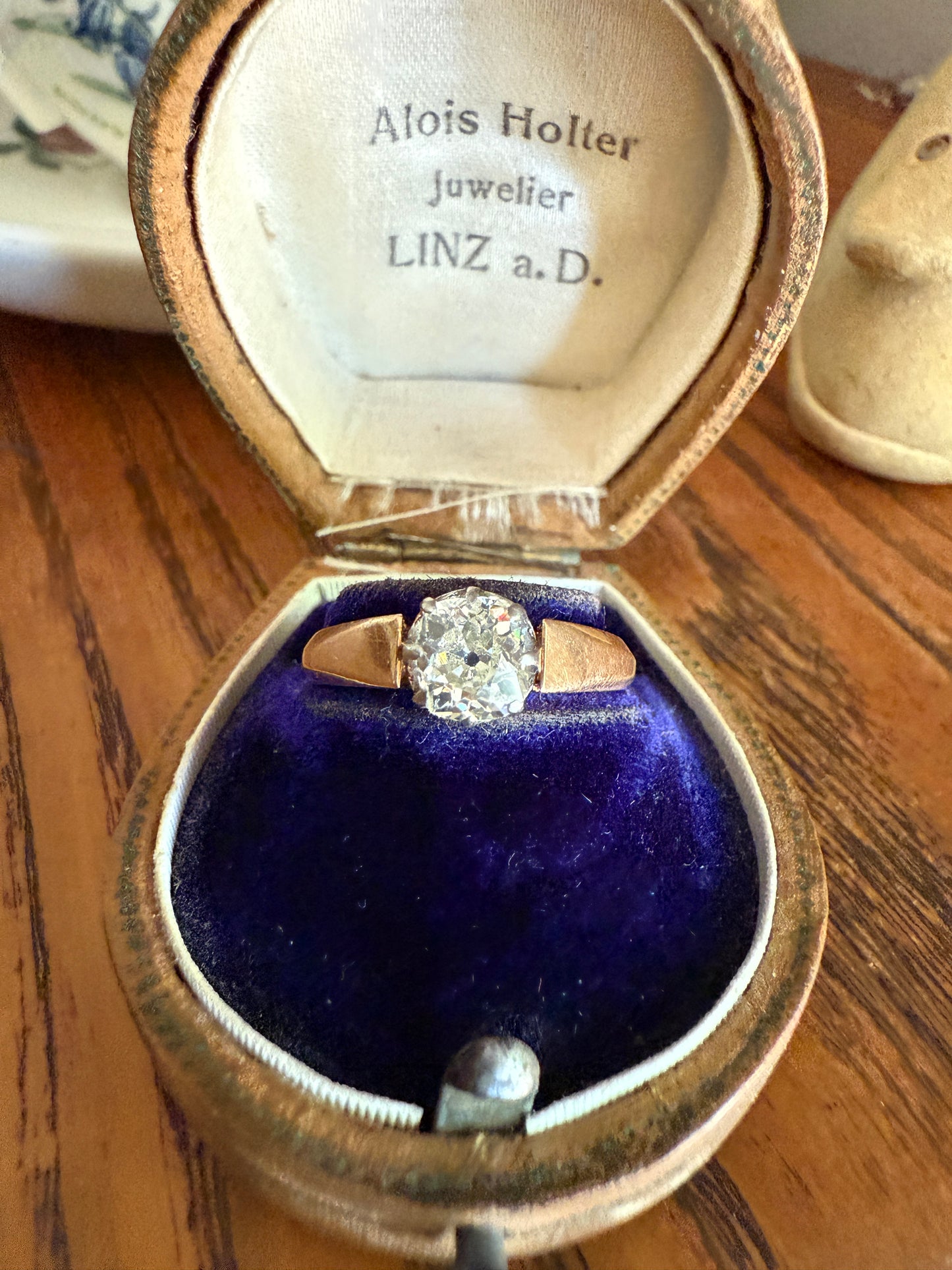 Classic Antique .75 Carat Eye Clean Old Mine Cut Diamond 18k Rosy Gold French Victorian Engagement Ring Solitaire Band Stacker