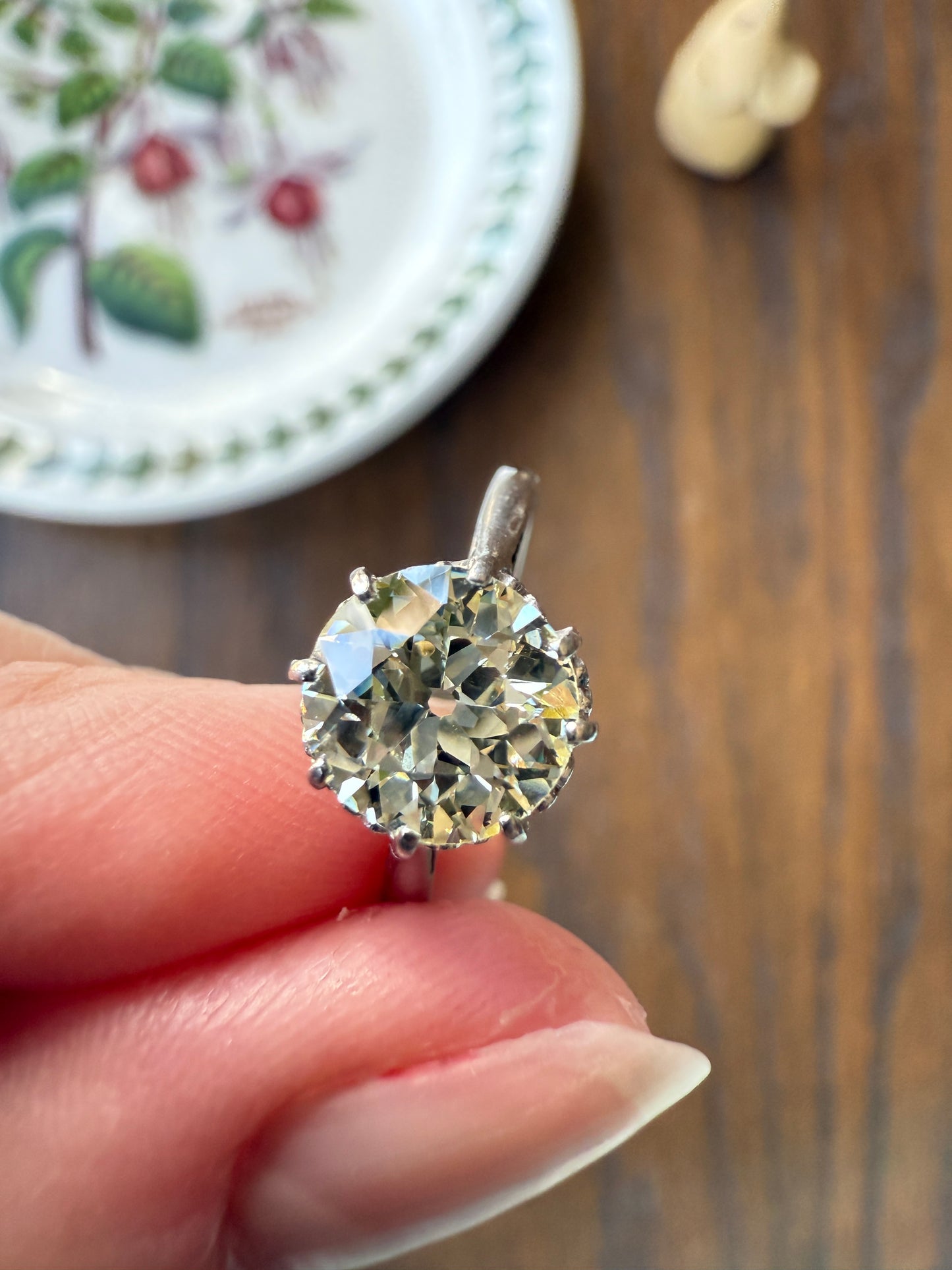 Antique Eye Clean Two Carat Warm Pale Yellow Natural Old European Cut DiAMOND Solitaire Ring Platinum Engagement All Original Edwardian Setting 2Ctw