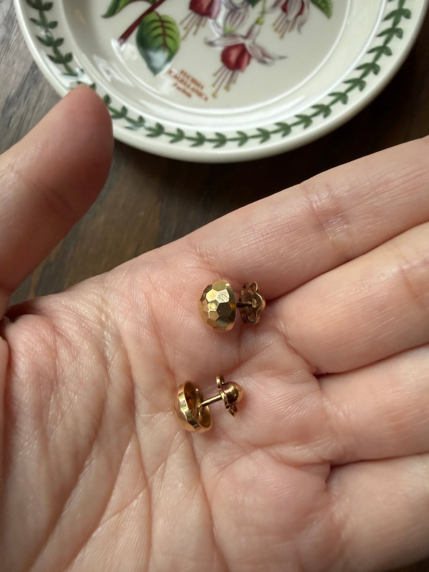 French Vintage - Antique Gold Faceted Bead 3D Button Studs Vintage 18k GOLD Solid EARRINGS Earstack Geodesic Dome Disco Ball Shimmer