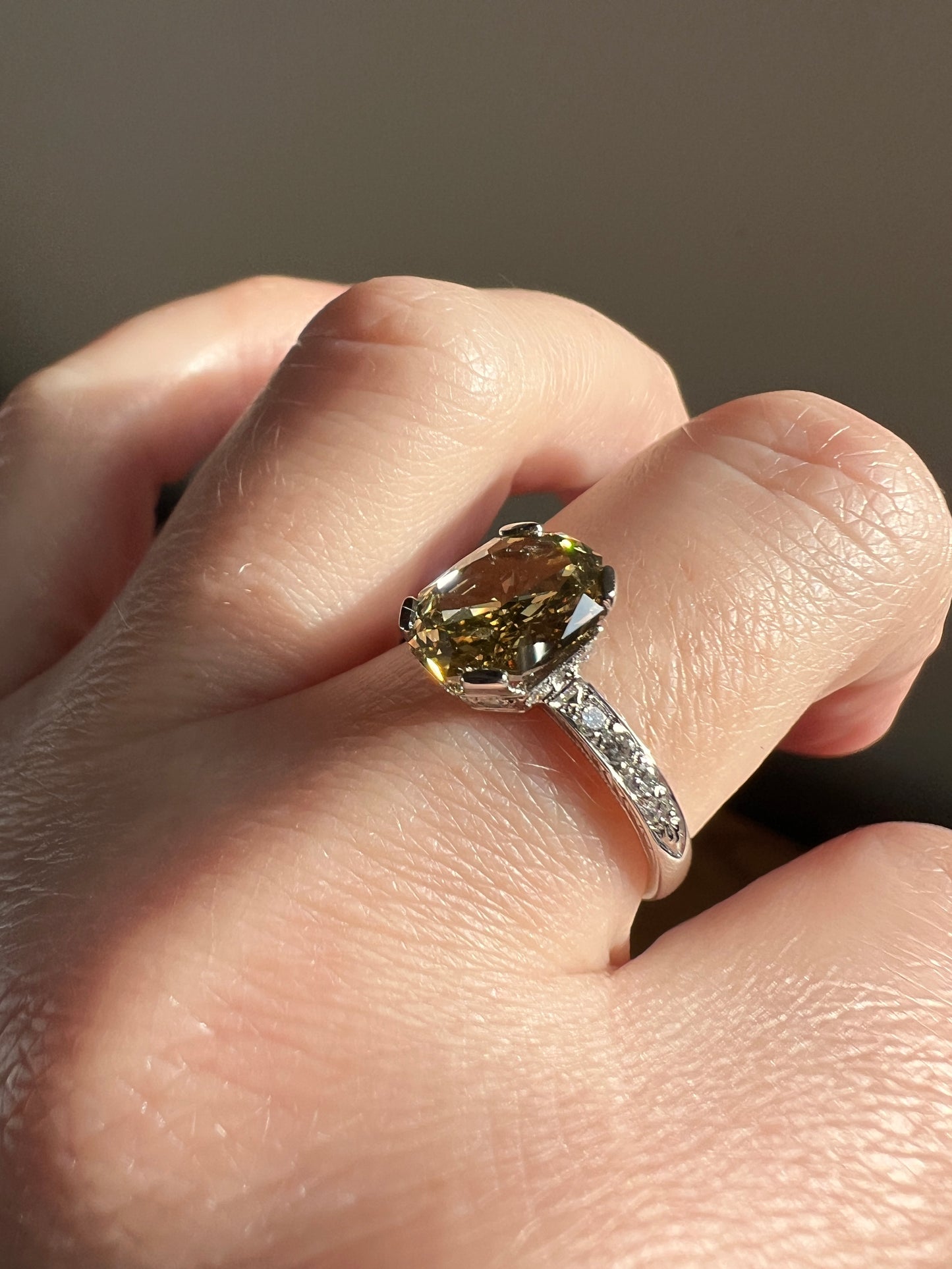 Fancy BROWN Yellow Eye Clean Elongated Octagon Brilliant Cut DIAMOND Ring 2.5 Carat Tdw Platinum Hidden Halo Engagement Solitaire