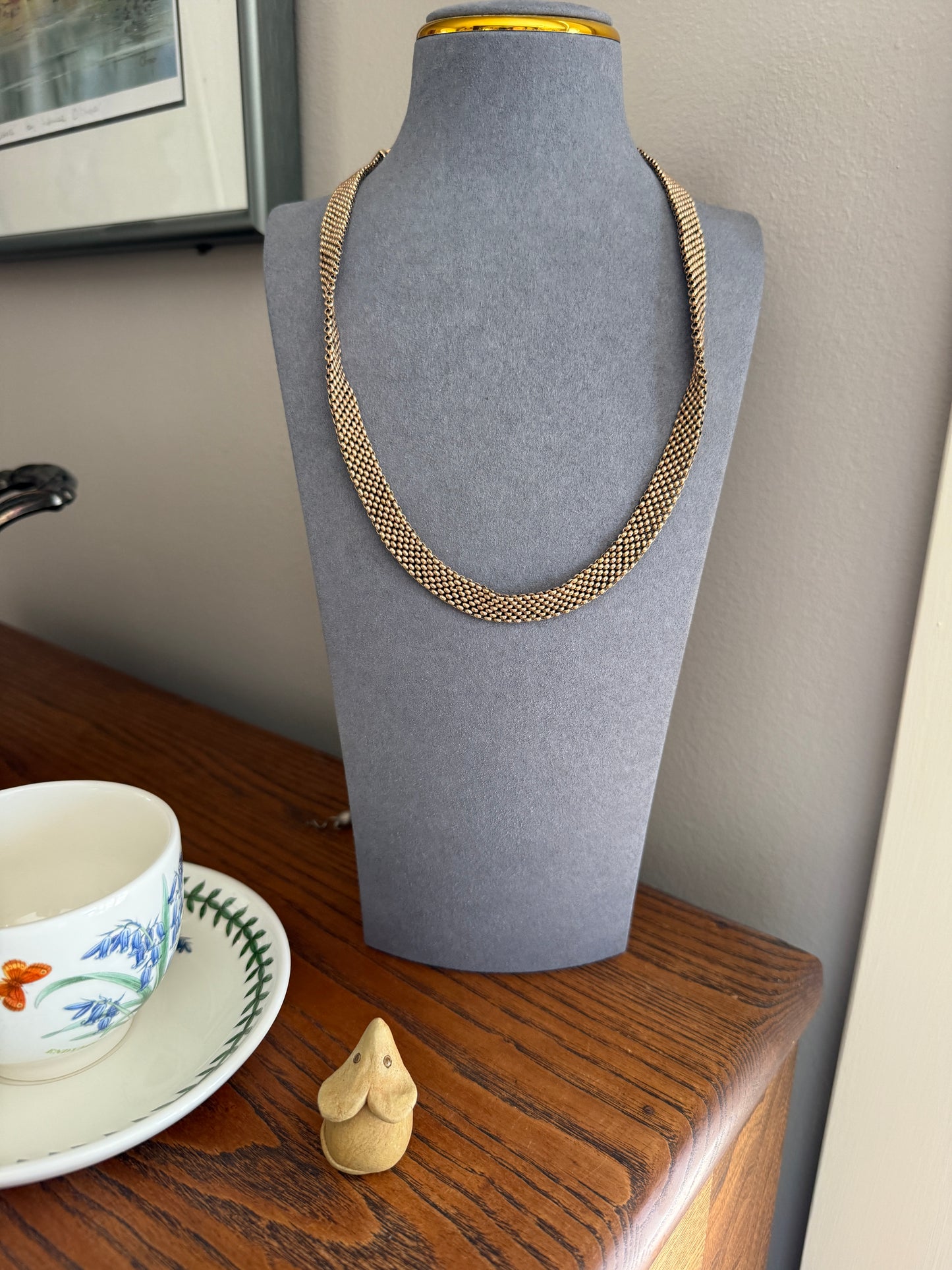 Antique Rosy Gold Filled Watch Book Chain Mesh Chainmail Wide Ornate Ends Dog Clip 21.5" 28.4g