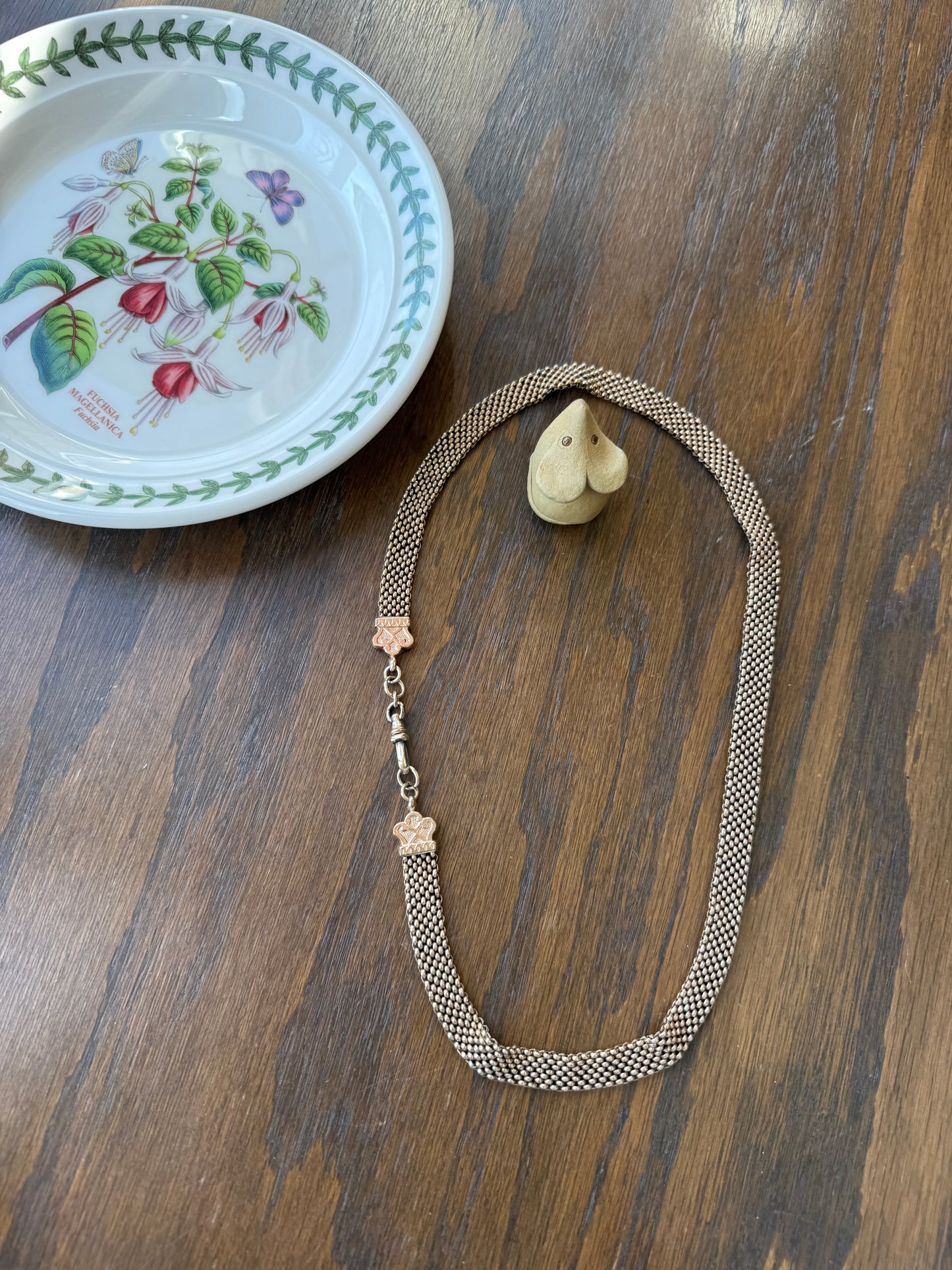 Antique Rosy Gold Filled Watch Book Chain Mesh Chainmail Wide Ornate Ends Dog Clip 21.5" 28.4g