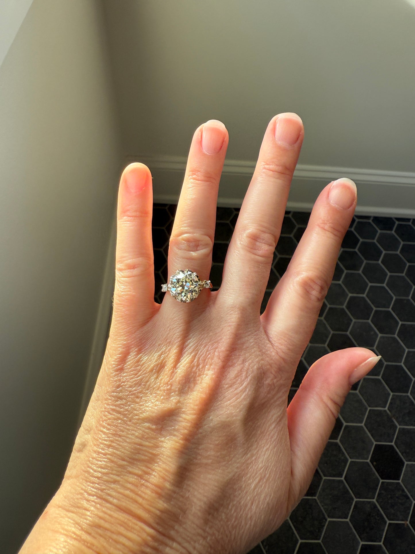 Special French Original Antique 4.07 CARAT Natural Old European Cut DIAMOND Eye Clean Solitaire Engagement Ring 18k Rosy Gold Platinum