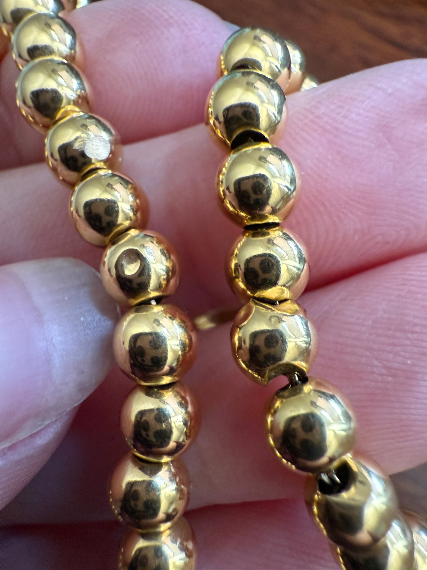 Uniform French Vintage 10.2g 18k GOLD Pearl Solid Traditional Marseille Chain Necklace Smaller Beads 18" Collar Neckmess Staple