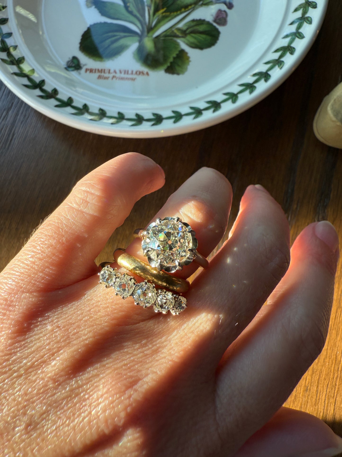 Five Stone Victorian Antique 1.75 CARAT Old Mine Cut DIAMOND Tall Stacker Ring 18k Gold Skinny Band Wedding Anniversary