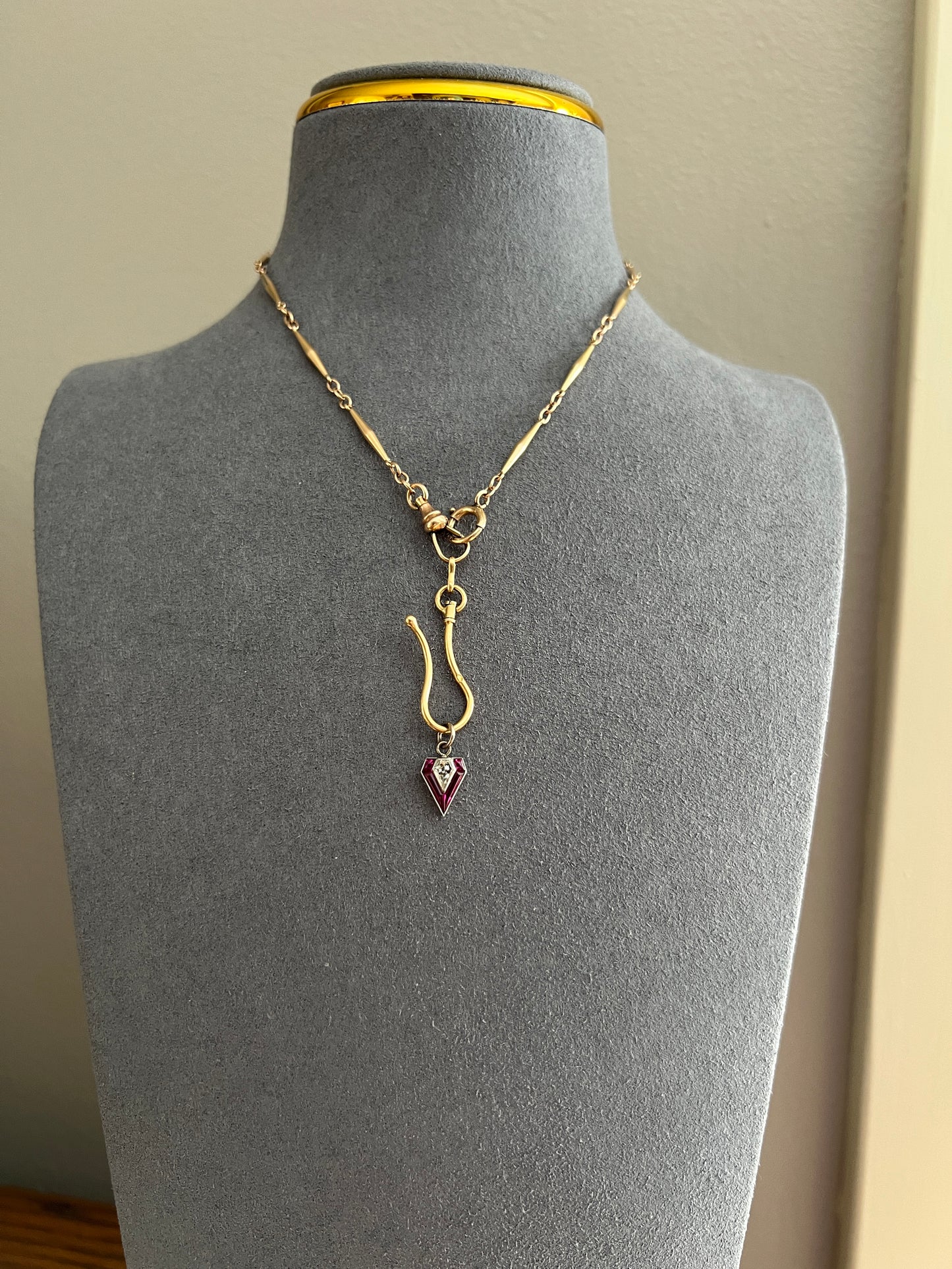 PENTAGON Antique RARE 5 Sided Kite Lozenge Old Cut DIAMOND 18k White Gold Eye Clean Pendant Art Deco Pink Ruby Halo One of Kind Gift Charm