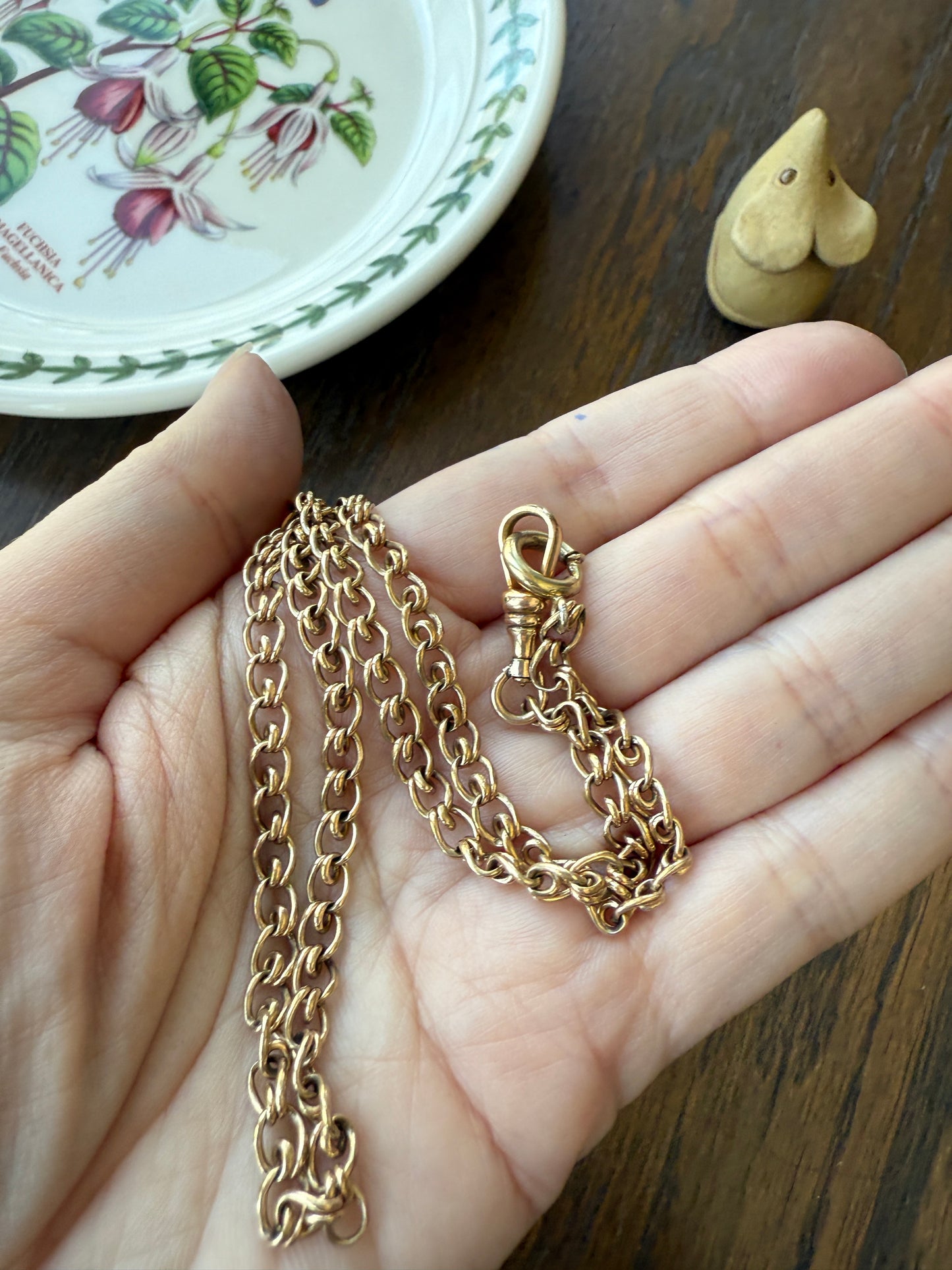 Antique Gold Filled Watch Chain - What Link is This? - Dog Clip and Spring Ring Connector Necklace 15.5" 9.5g