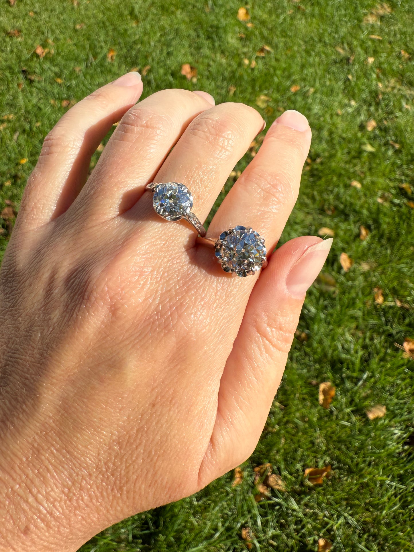 Antique 2 CARATS Tdw Old Mine Cut DIAMOND Solitaire French Engagement Ring with Rose Cut Accents Platinum Stacker Spready OMC