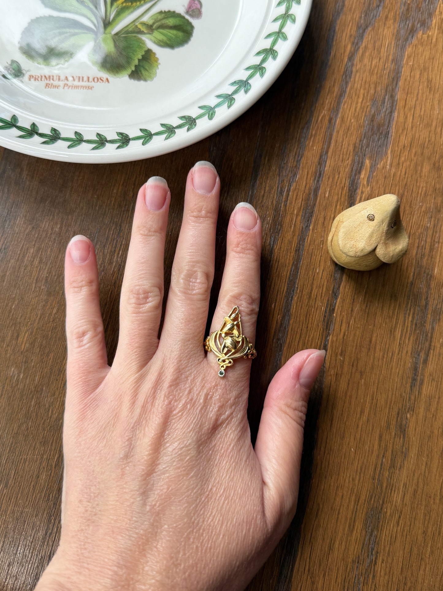 Delicious Floral French Art NOUVEAU Antique Belle Epoque Rose SWIRL Whiplash 18k Gold Ring Large 1.1"