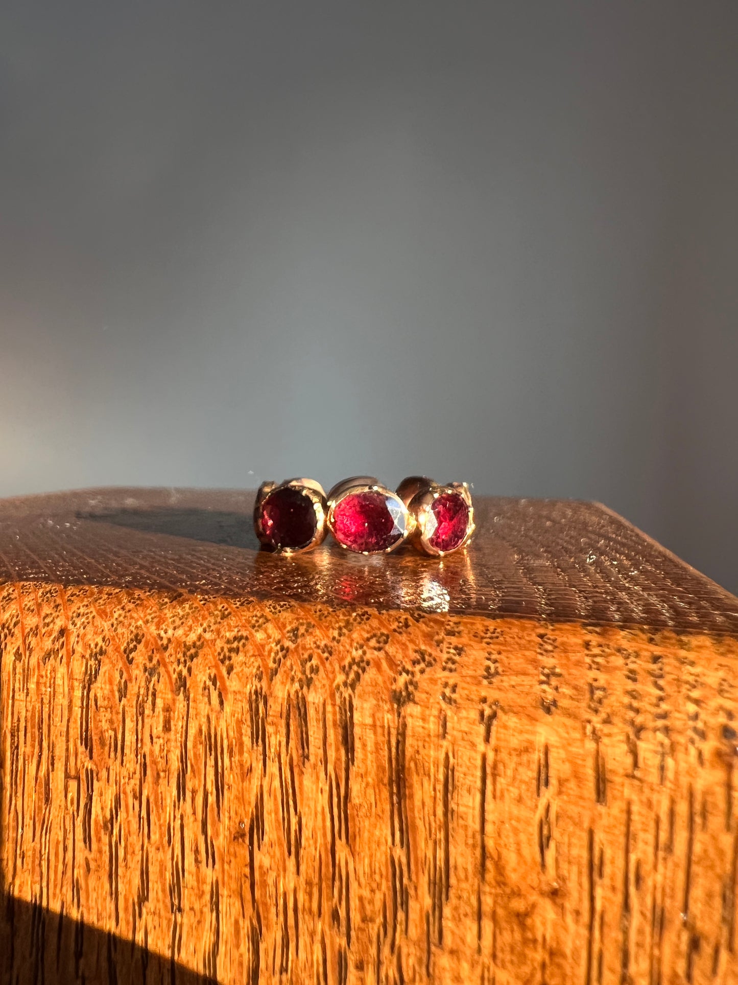 GEORGIAN Antique LARGE Foiled Garnet ETERNITY Band Collet Set 14k Rose Gold Domed Back Band