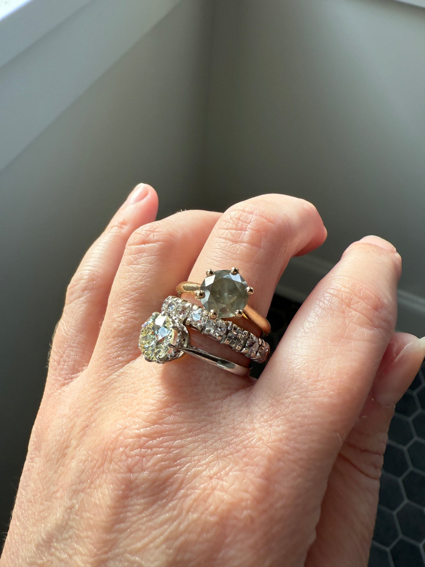 Fancy Intense Yellowish Gray Natural Diamond 2.4 Carat Solitaire Ring Smoky Inner Glow Aura French Vintage 18k Gold Unique Engagement Ooak