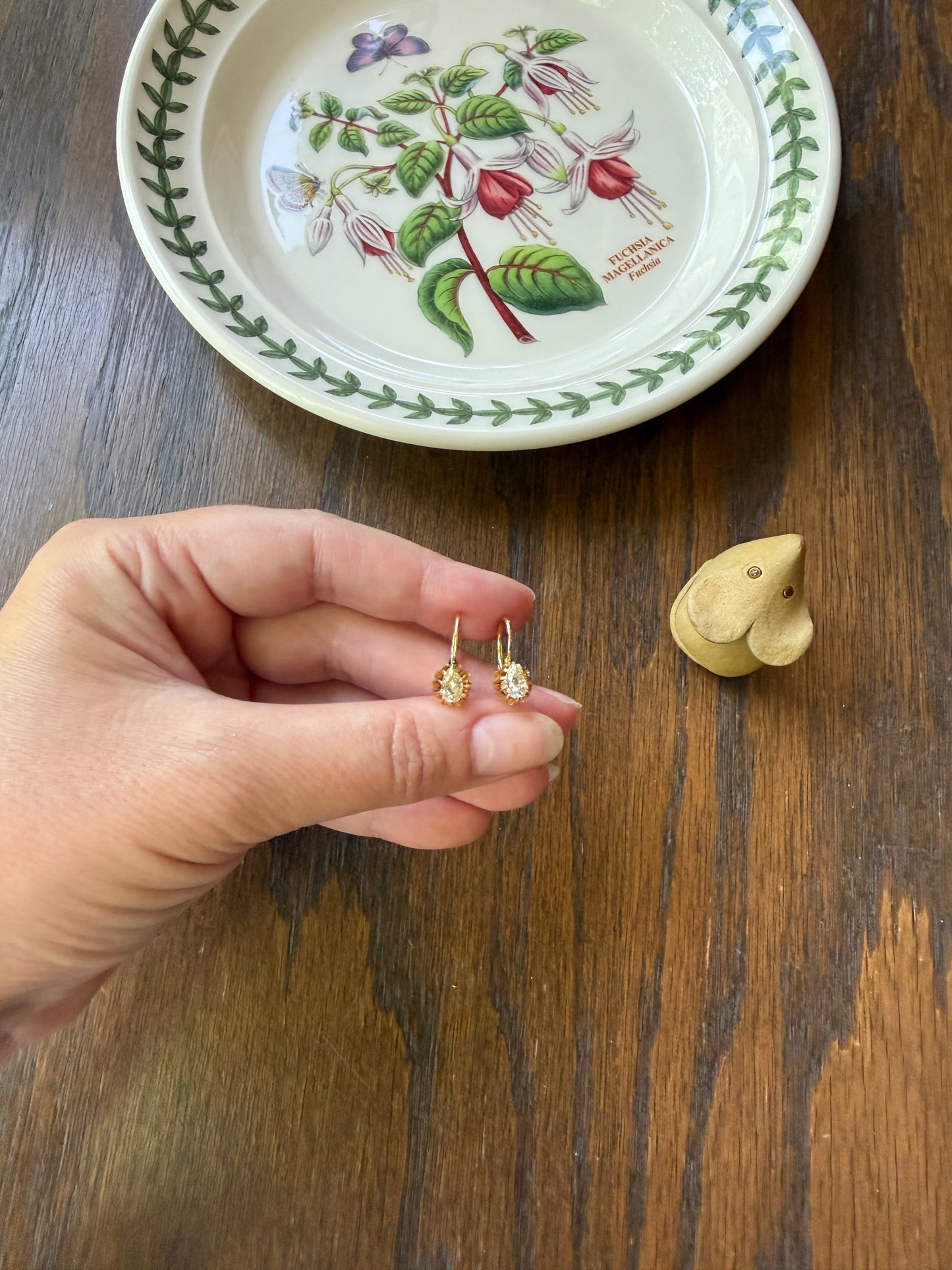 Rare PEAR Pale Yellow Old Mine Cut ANTIQUE One Carat Diamond Dormeuse Earrings 18k Gold Fixed Buttercup Setting Minimalist Sparkle Victorian