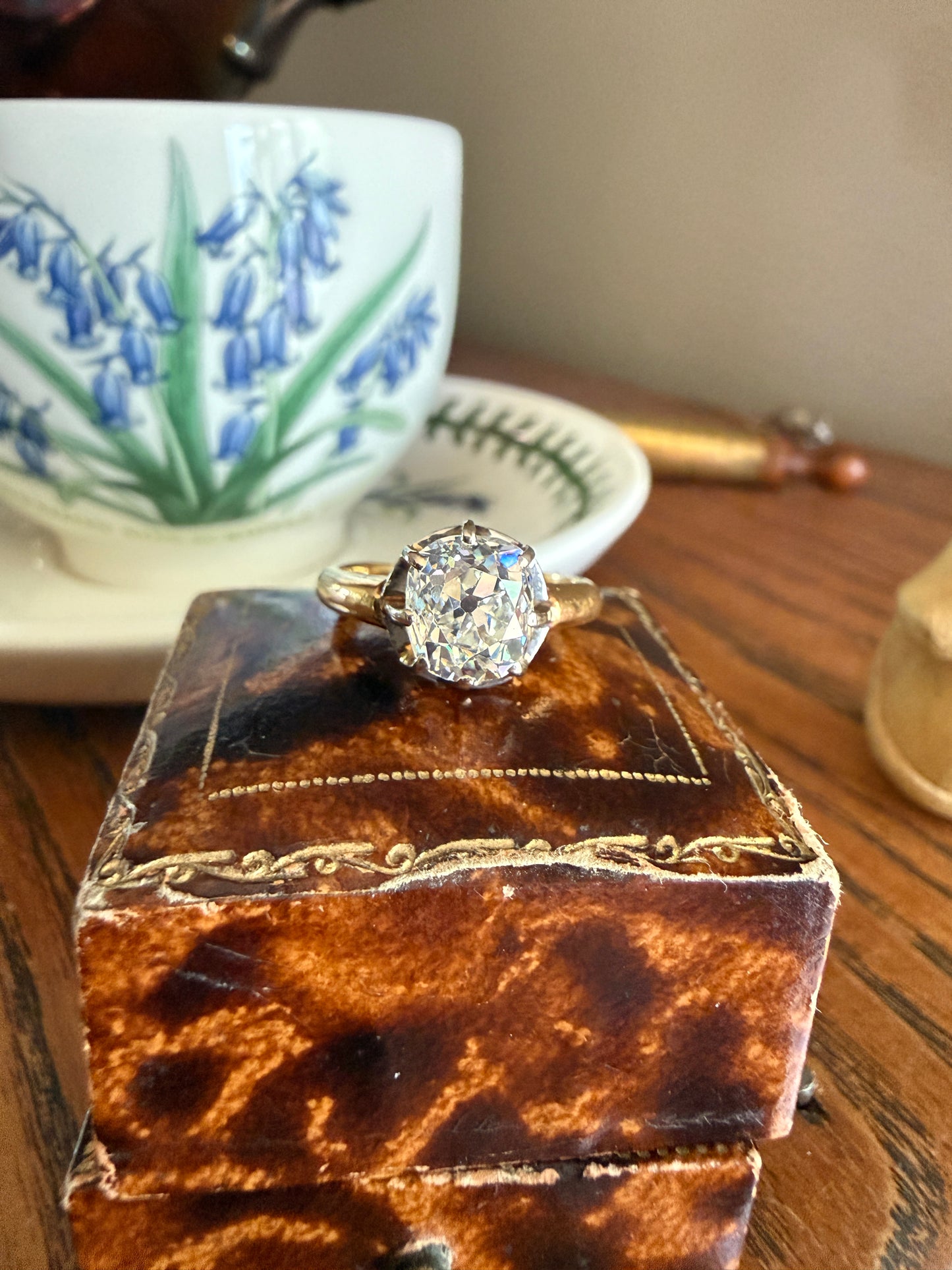 Original Antique Eye Clean 2.1 Carats Natural Old Mine Cut DiAMOND Solitaire Ring French 18k GOLD Engagement Art Deco 2.1Ctw