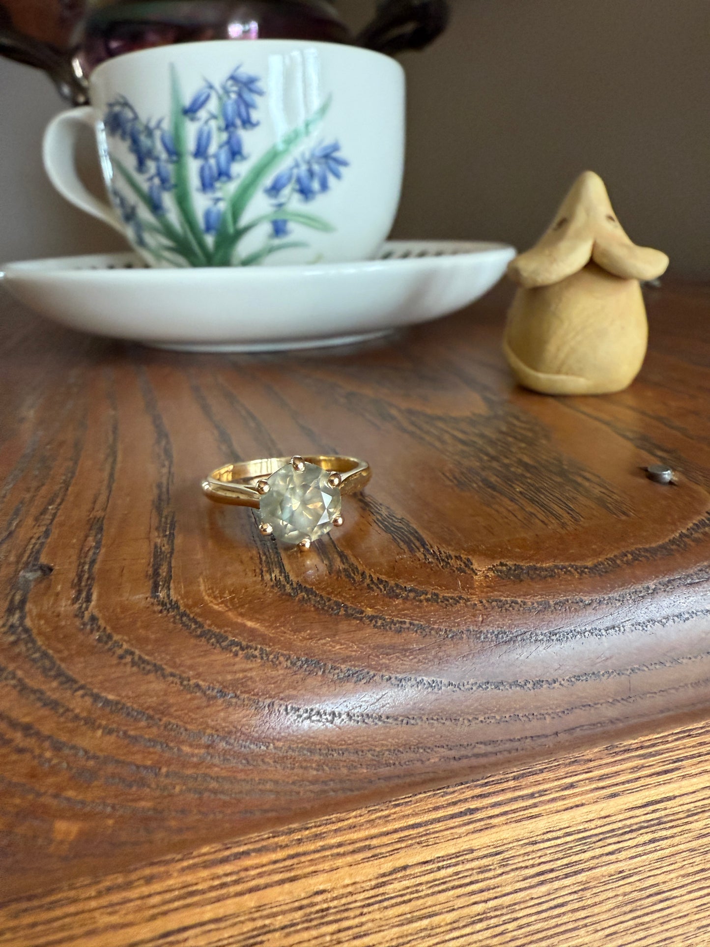 Fancy Intense Yellowish Gray Natural Diamond 2.4 Carat Solitaire Ring Smoky Inner Glow Aura French Vintage 18k Gold Unique Engagement Ooak
