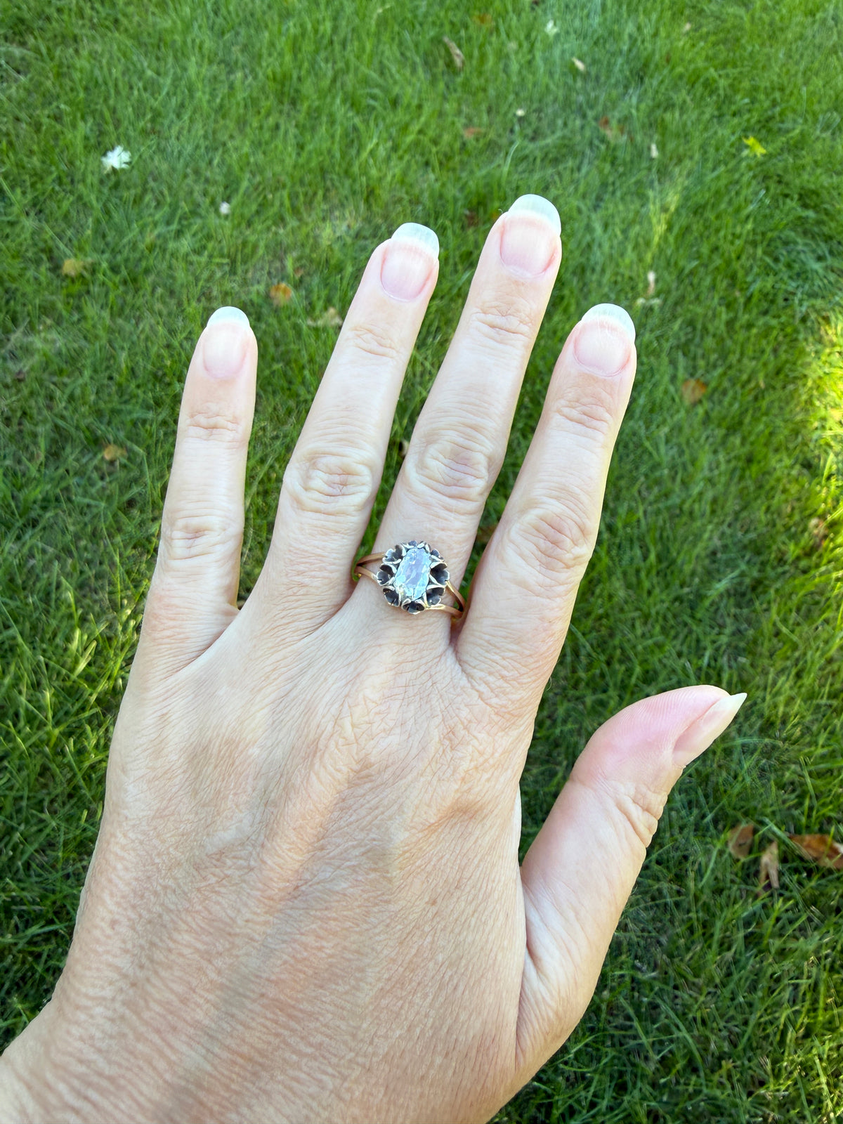 ANTIQUE Elongated Old Mine Cut Oval DIAMOND Silver Star Prong Basket Setting in 10k Gold Unique Buttercup Victorian .6 to 1.2 Ct.